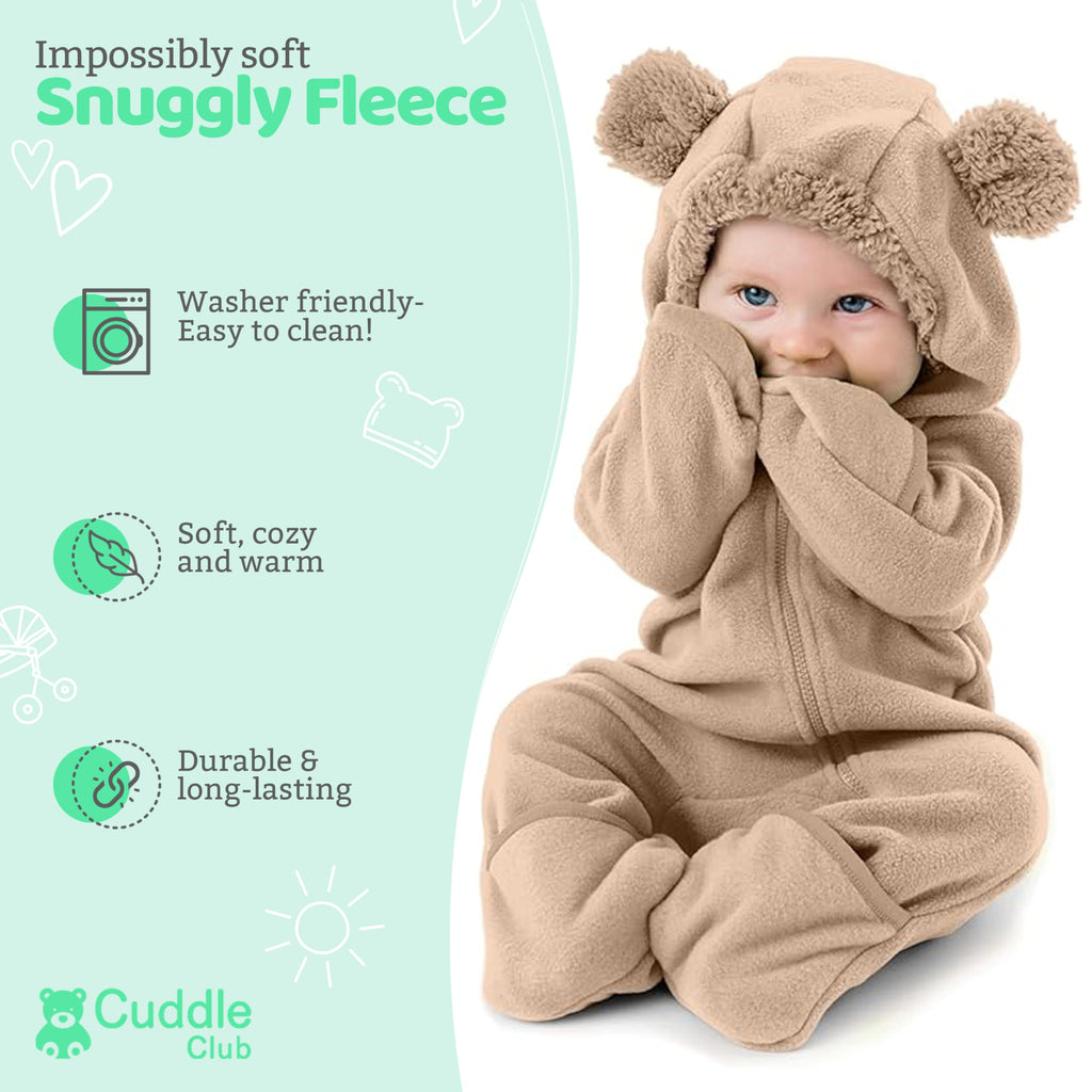 Cuddle Club Fleece Baby Bunting Bodysuit – Infant One Piece Kids Hooded Romper Outerwear Toddler Jacket