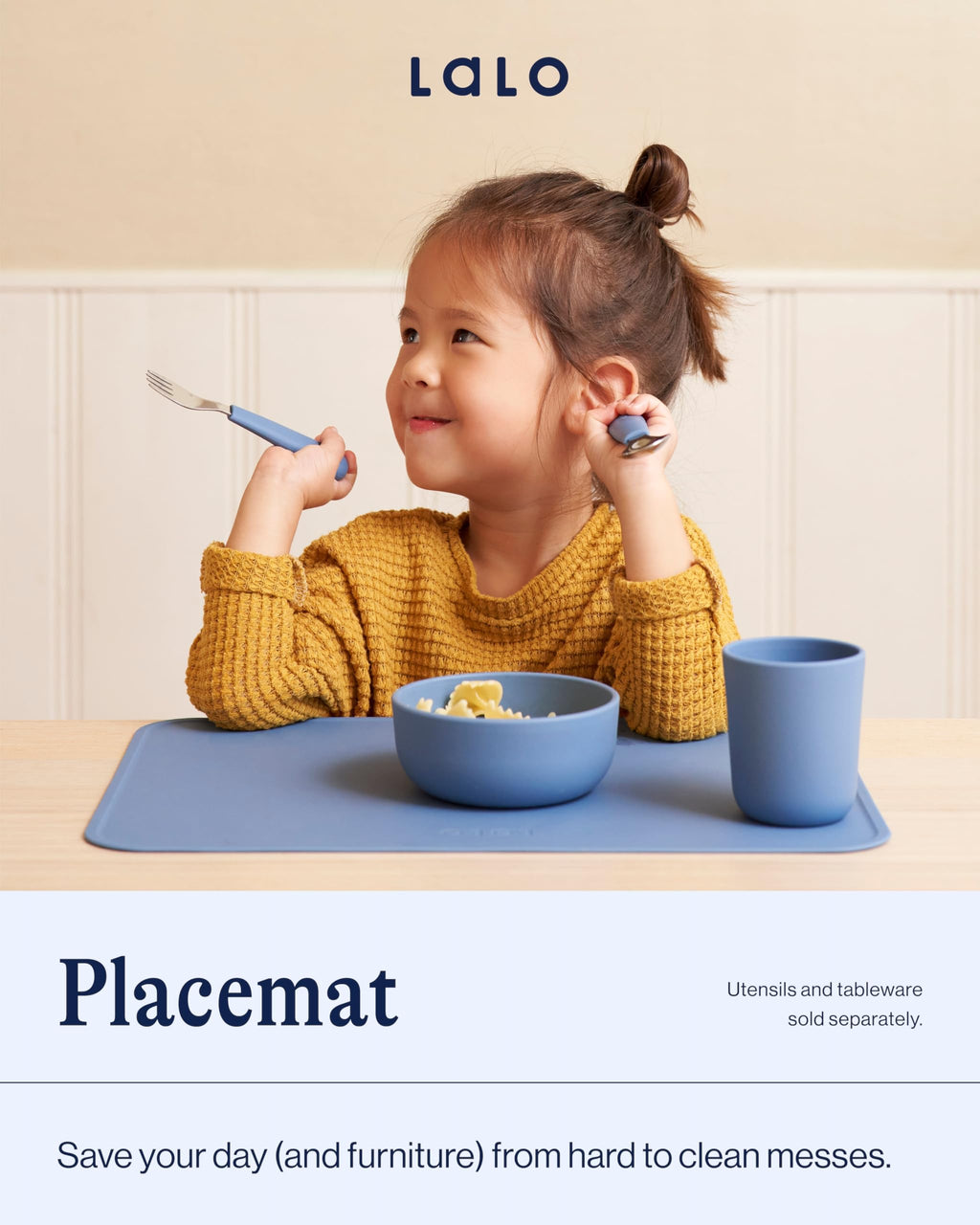 Lalo Silicone Placemat for Toddlers & Babies - Non-Slip Kids Placemat for Restaurants & Dining Tables - Non-Toxic & BPA Free Safe - for Ages of 4 Months and Up - Blueberry