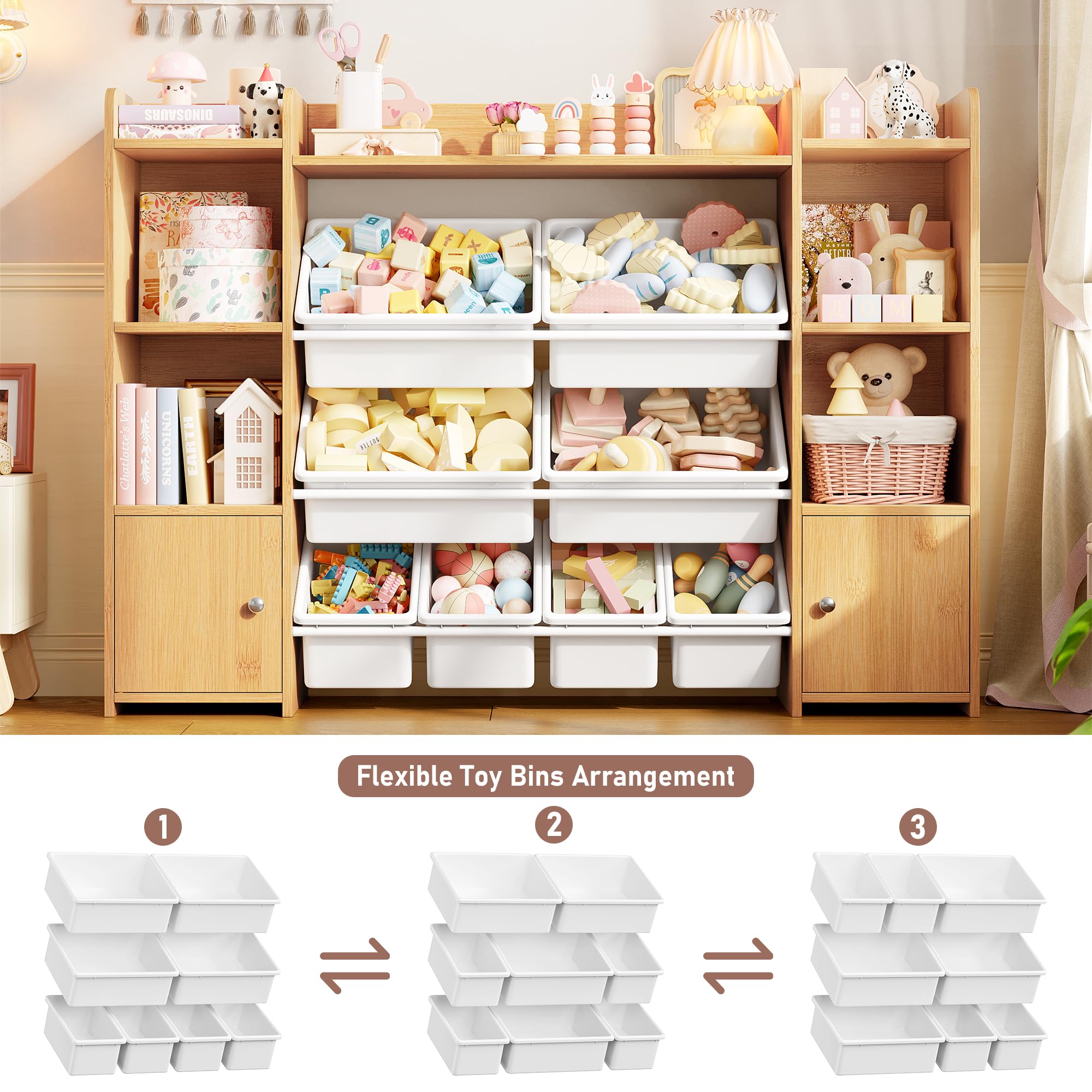 FOTOSOK Toy Storage Organizer with 8 Toy Bins, Toy Organizer Toy Bin for Kids