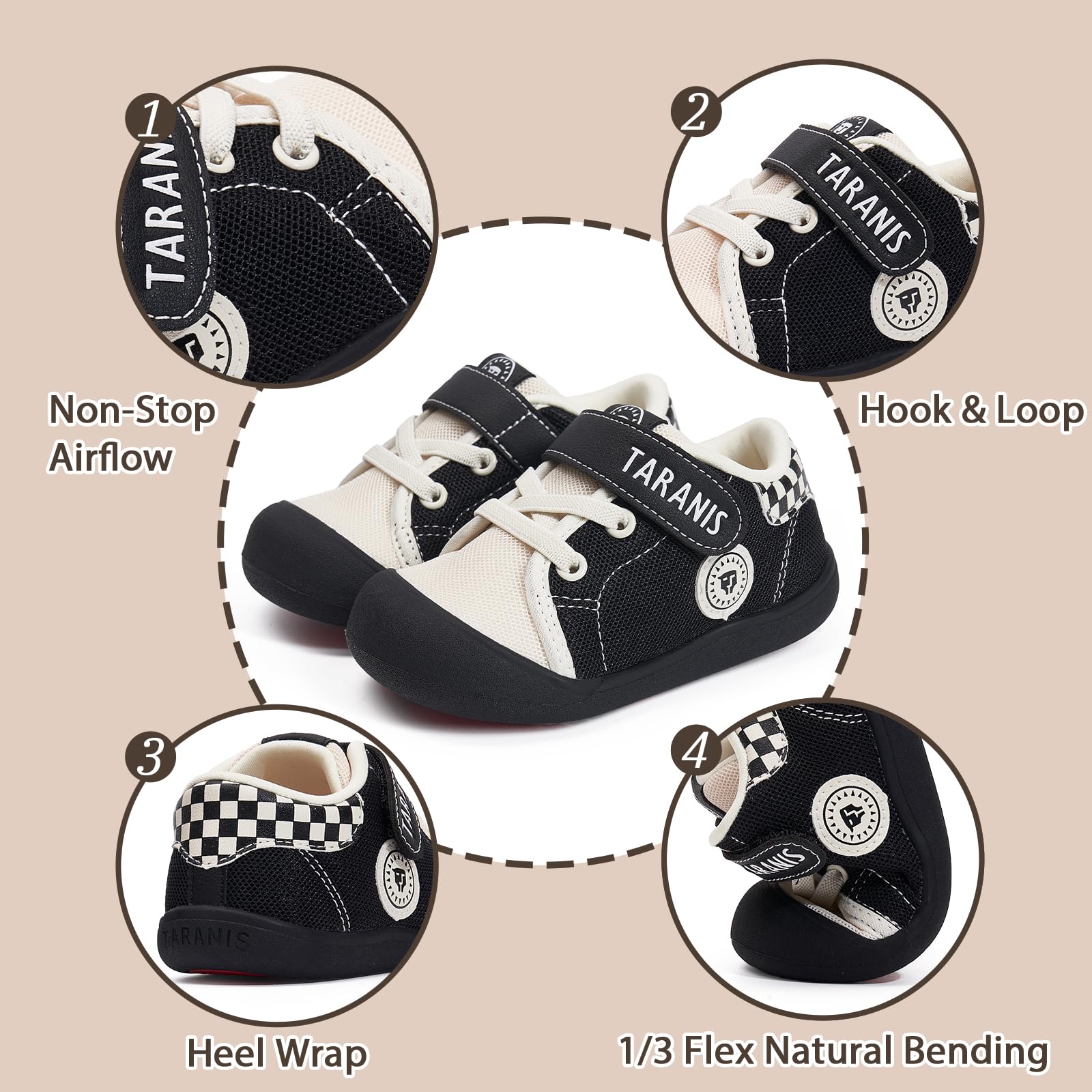 TARANIS Toddler Shoes Boys Girls Infant Sneakers Non-Slip Rubber Sole Baby Crib First Walker Shoes B Black20
