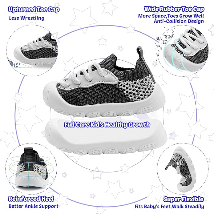Baby Walking Shoes Toddler Girl Boy Soft Sole Breathable Cotton Canvas Shoes Infant Lightweight Non-Slip Safer Slip-on First Walkers Shoes Casual Tennis Wide Sneakers Rubber Soles Running Outdoor