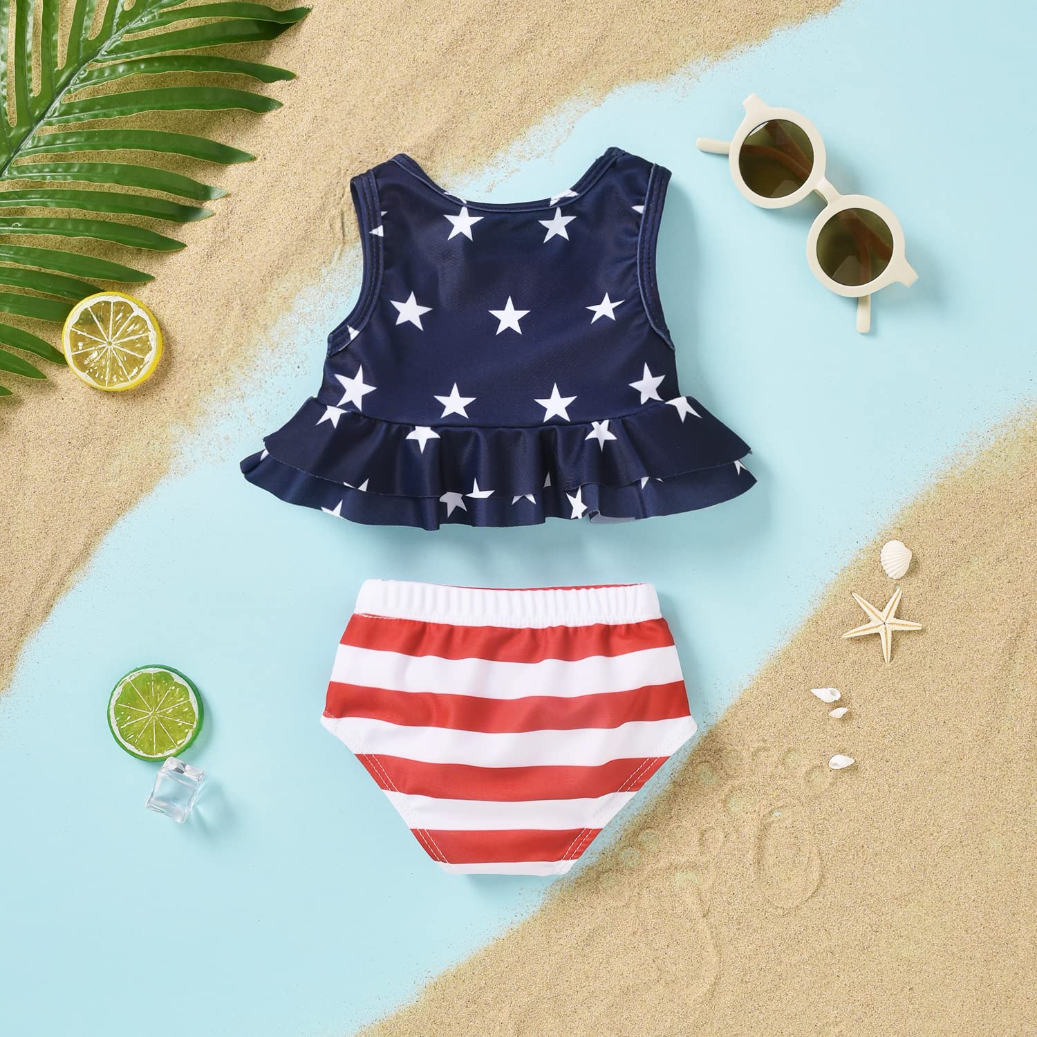Aalizzwell Baby Infant Girls Swimsuit Two Piece Independence Day Ruffle Bathing Suit Bikini American Flag Swimming Suit 4th of July Swimwear Beach Wear 6-12 Months