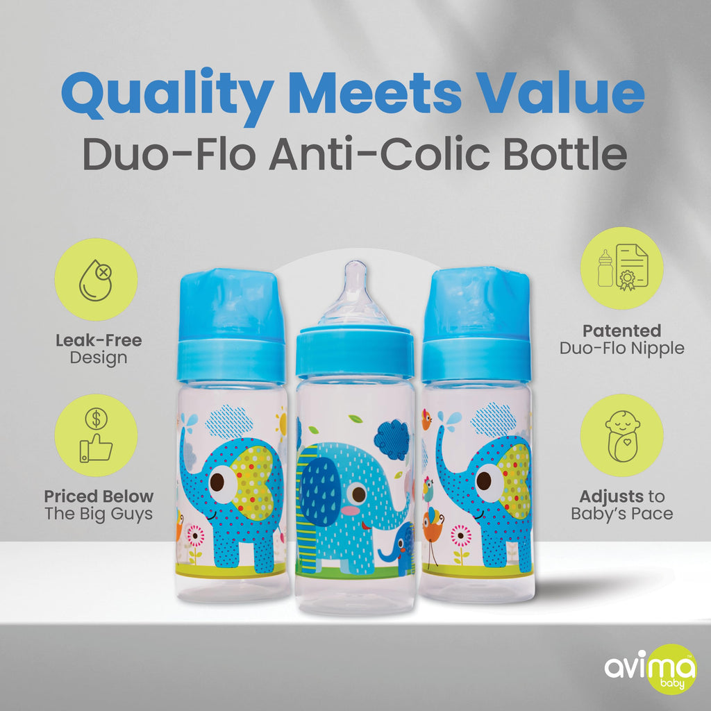 Avima 9 oz Anti Colic Baby Bottles w Medium Flow Nipples, 4-7M (Set of 3)