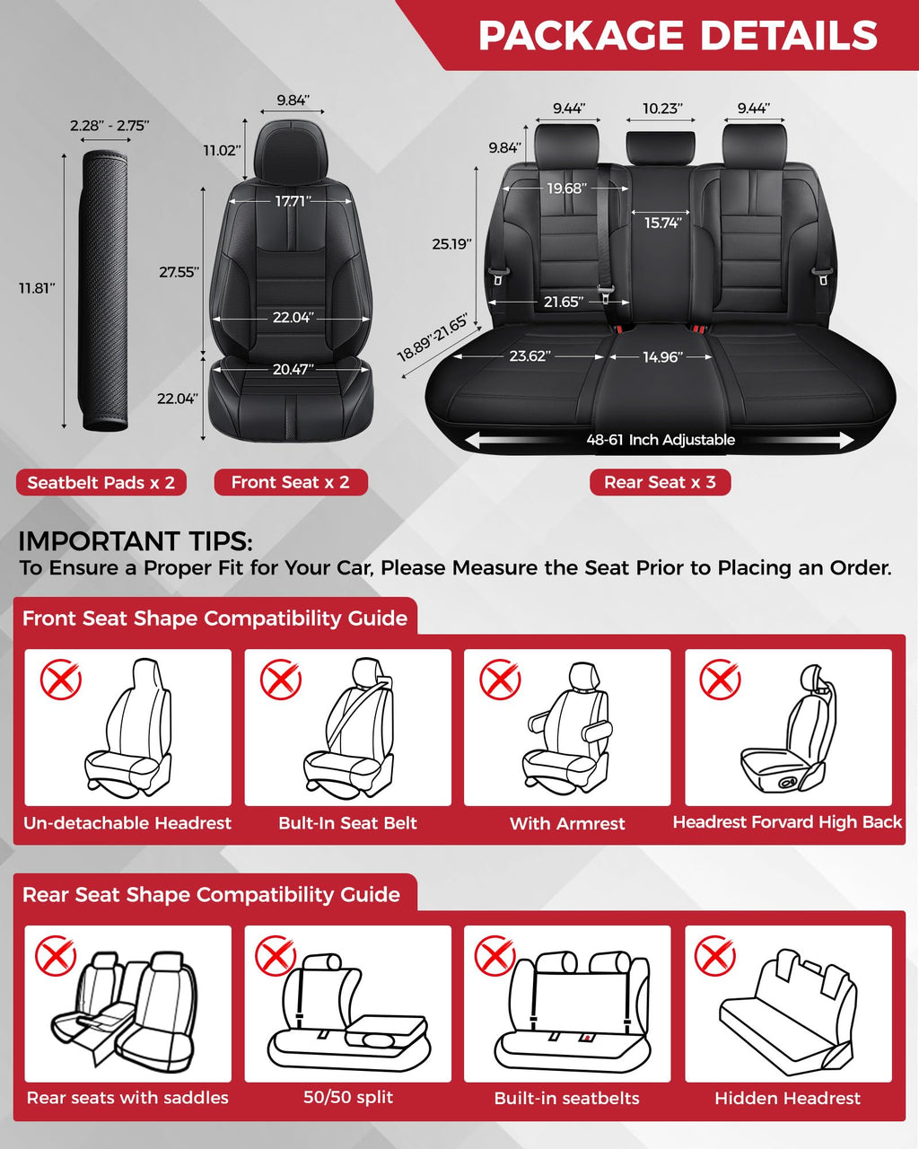 FREESOO Seat Covers Full Set for Cars Trucks SUV, Black