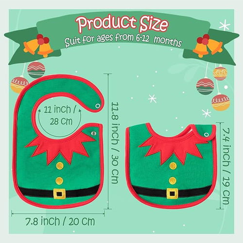 2ooya 3Pcs Christmas Baby Bib Christmas Unisex Boy Girl Cotton Drooling Bibs with Adjustable Buttons Xmas Holiday Infant Toddler Food Bibs Keepsake Baby Gift Photo props for Christmas(6-12 months)