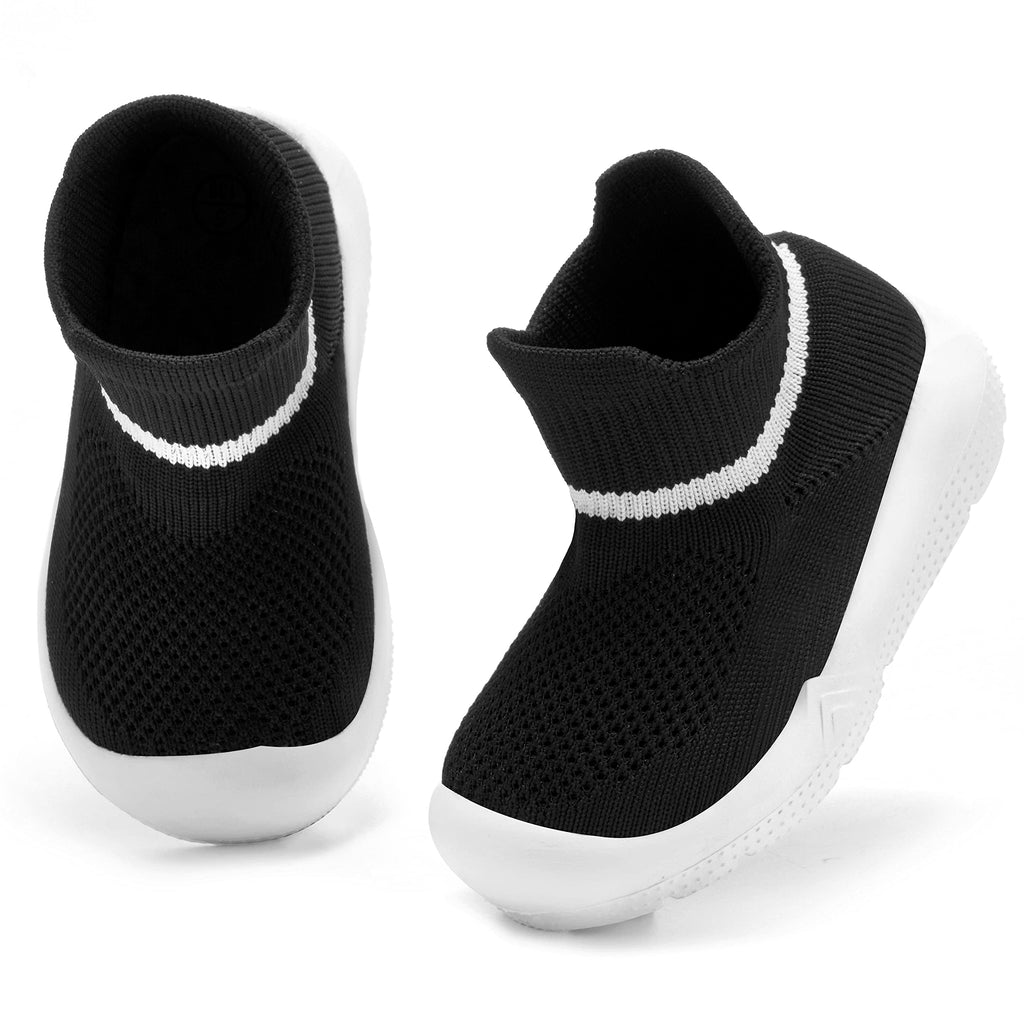 MORENDL Toddler Sock Shoes Baby Walking Shoes Infant Slippers Boys & Girls Non-Slip Sneakers Black 9-12 Months