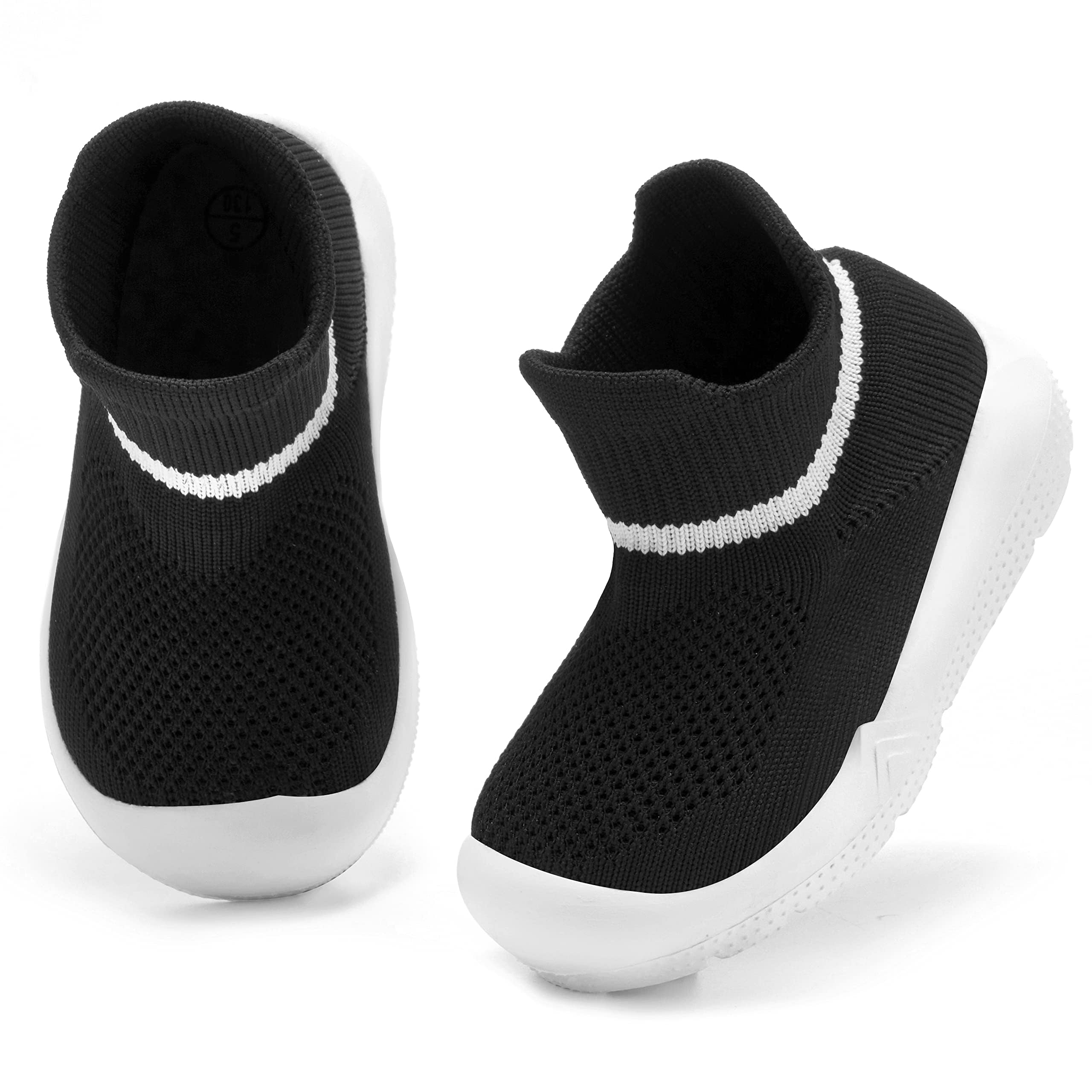 MORENDL Toddler Sock Shoes Baby Walking Shoes Infant Slippers Boys & Girls Non-Slip Sneakers Black 9-12 Months