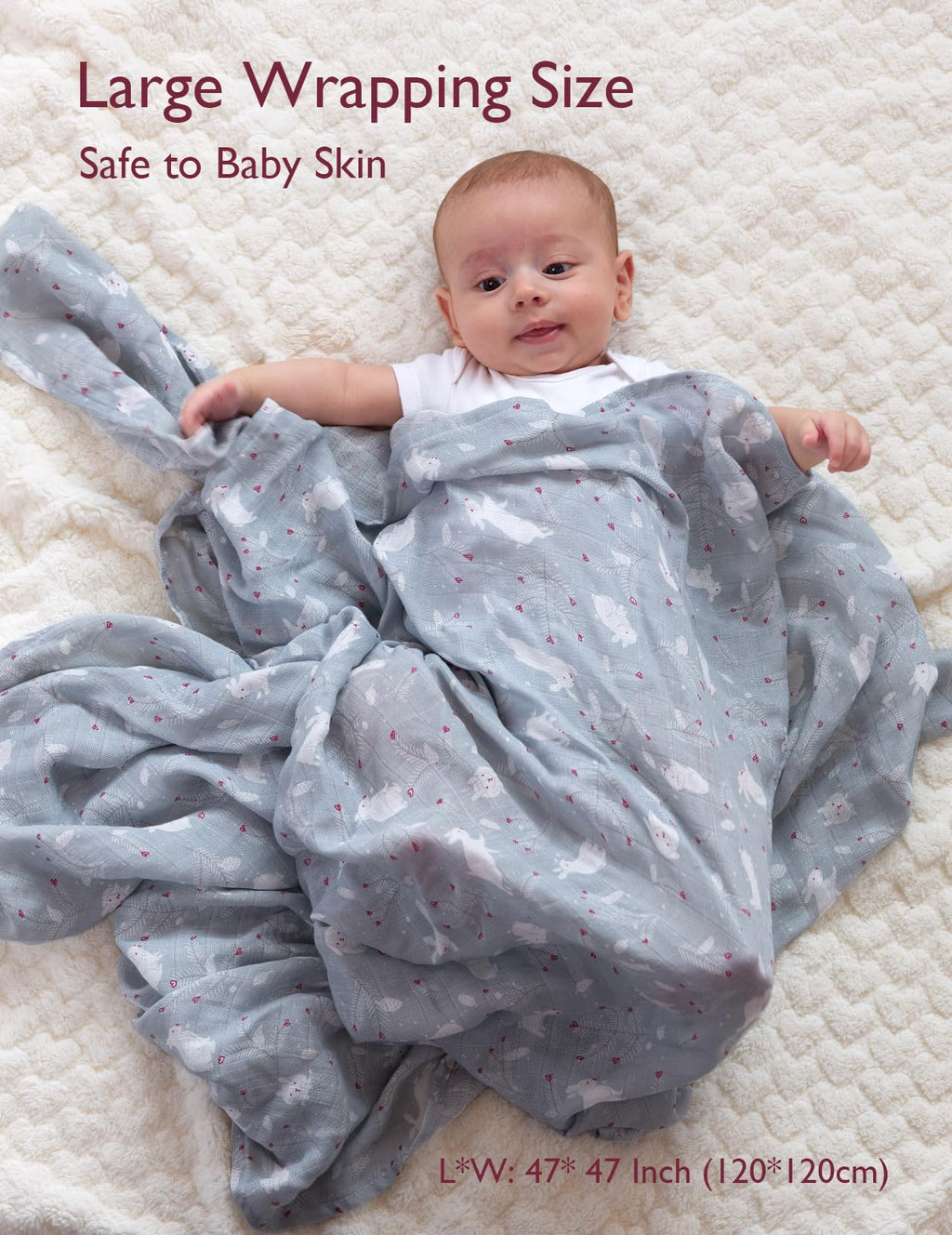 Momcozy Muslin Swaddle Blankets, 4-Pack Breathable and Skin-Friendly Receiving Blankets, Swaddle Blanket Shower Gifts & Baby Registry Essentials, Large 47"x47", Creamy Rabbit