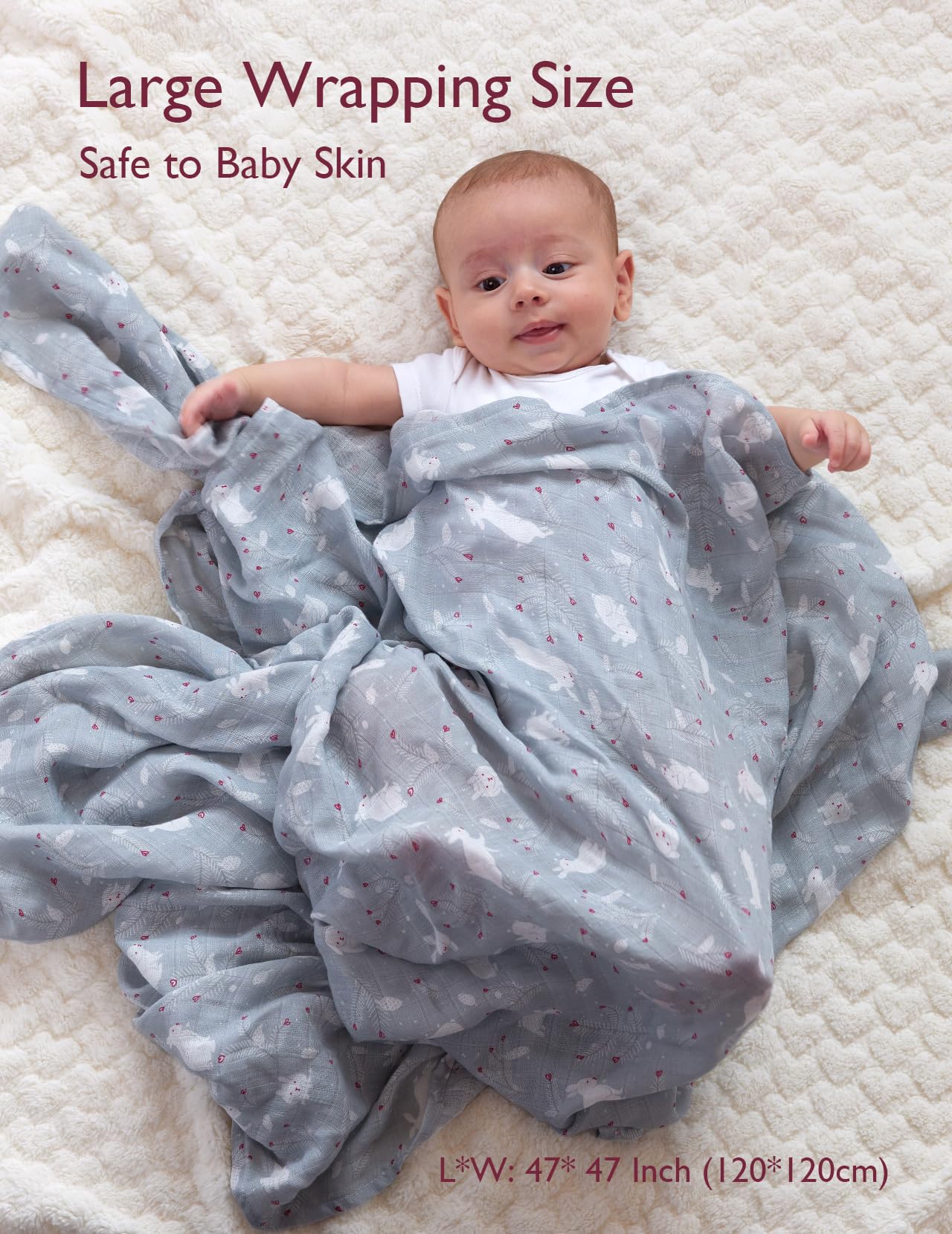 Momcozy Muslin Swaddle Blankets, 4-Pack Breathable and Skin-Friendly Receiving Blankets, Swaddle Blanket Shower Gifts & Baby Registry Essentials, Large 47"x47", Creamy Rabbit