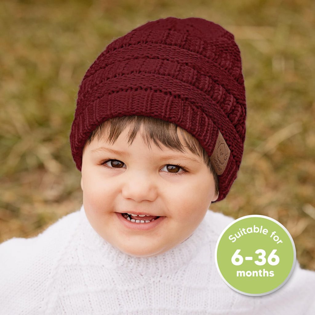 KeaBabies 3-Pack Baby Beanies for Boys, Girls,Soft Cute Baby Hat (Terracotta, 6-36M)
