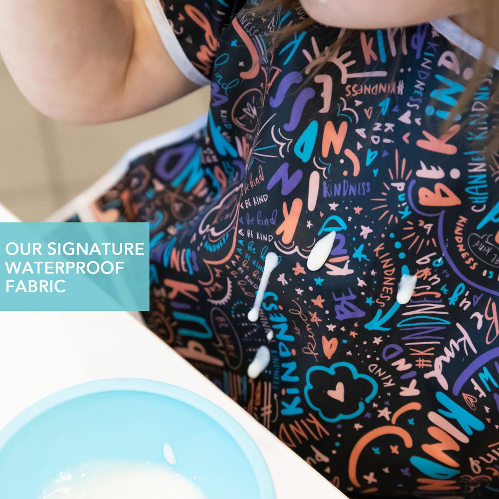 Bumkins Short Sleeve Bib for Girl or Boy, Toddler and Kids for 1-3 Years, Large Size, Essential Must Have for Junior Children, Eating, Mess Saving Soft Fabric Apron for Play, Born This Way