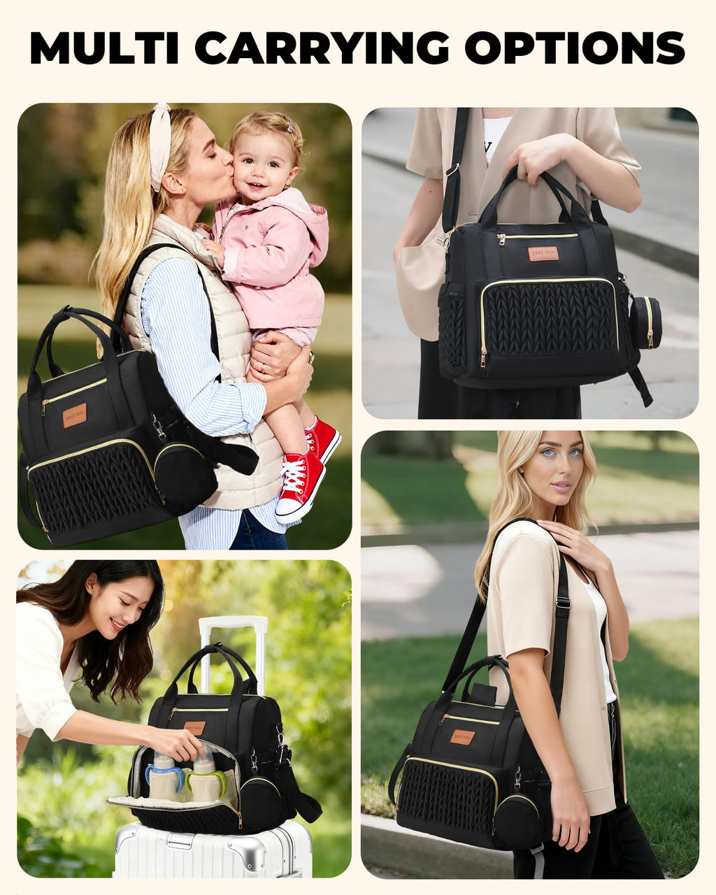 ZCSERTGI Backpack Diaper Bag,Stylish Waterproof Baby Diaper Bags with Changing Pad,Insulated Pockets,Multi-Function Travel Diaper Backpacks,Gift for New Parents,Black