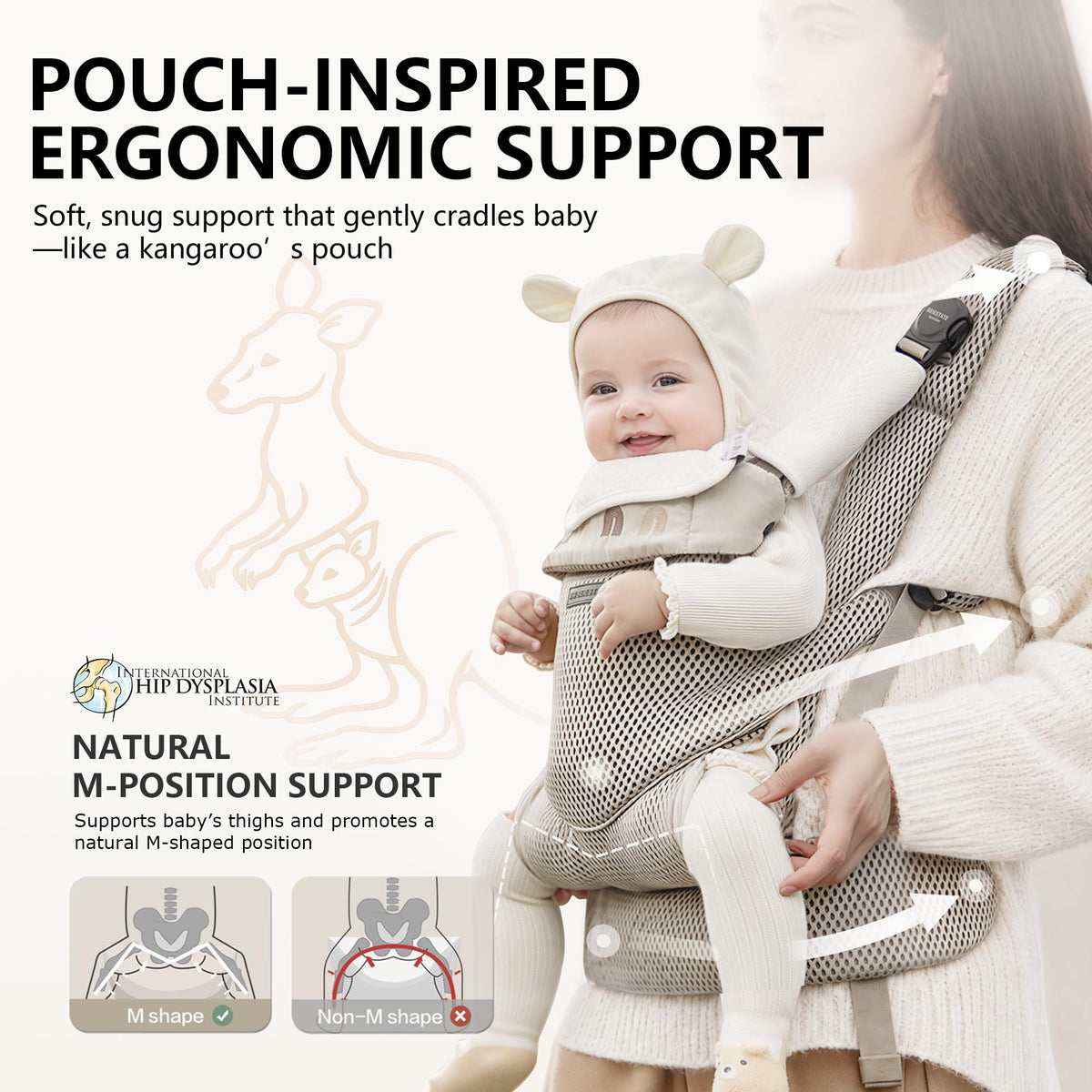 Baby Carrier,2-48Months,Soft&Breathable Mesh,Ergonomic Support,3 Way Carry