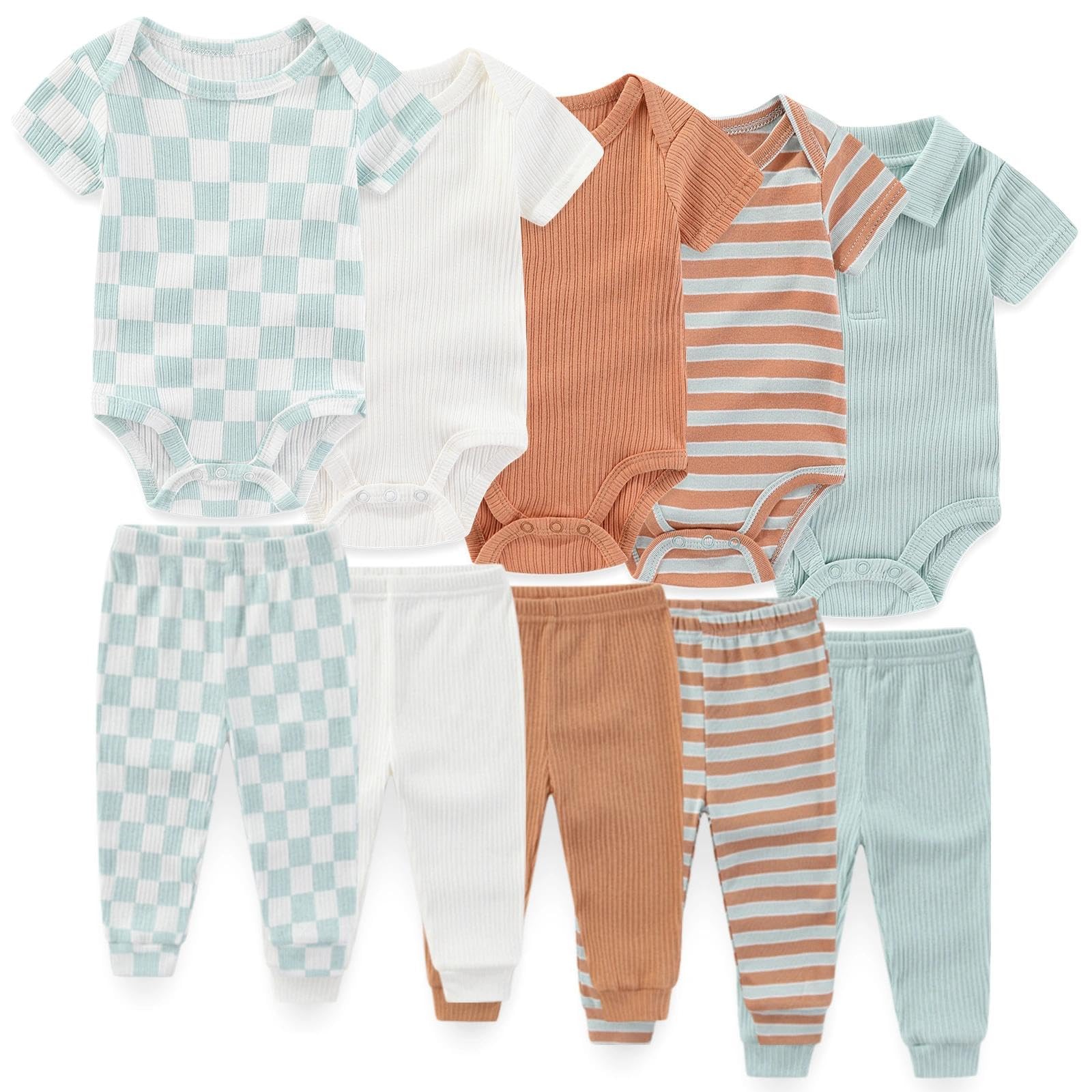 JELYLOVE 10 Pack Baby Boy Girl Bodysuits And Pants Sets New Born Outfits