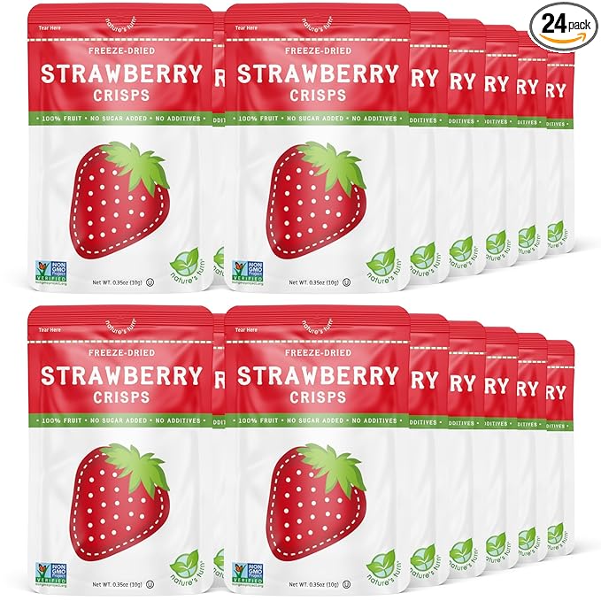 Nature’s Turn Freeze-Dried Strawberry Crisps – Healthy, Gluten-Free, Crispy & Delicious, Plant-Based Snack, Ideal for Cereal, Smoothies, School Lunches, & On-the-Go, Bags of 24 (0.35 oz Each)