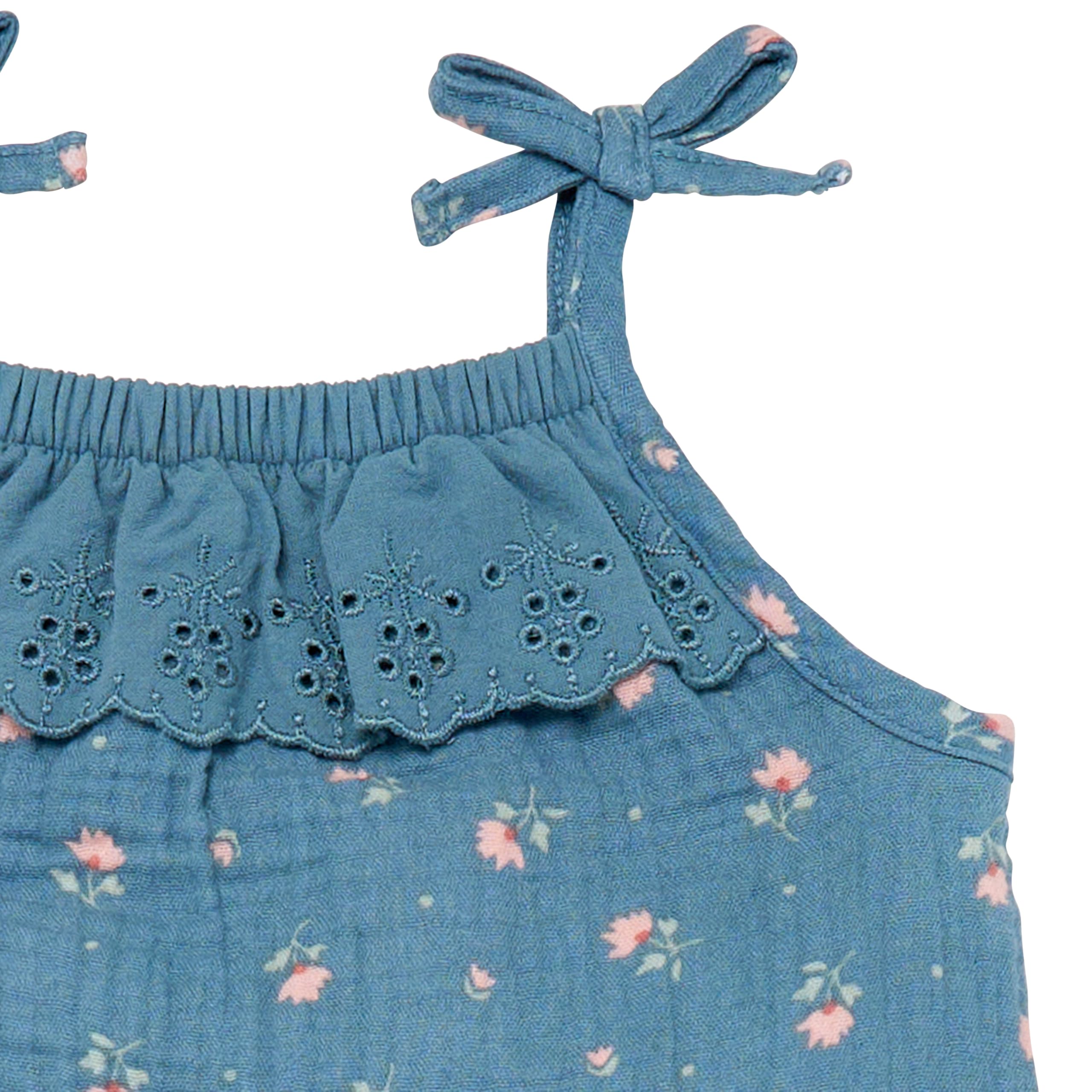 Modern Moments by Gerber Baby Girls' Sleeveless Ruffle Romper, Dark Teal Aster Flower, 12 Months