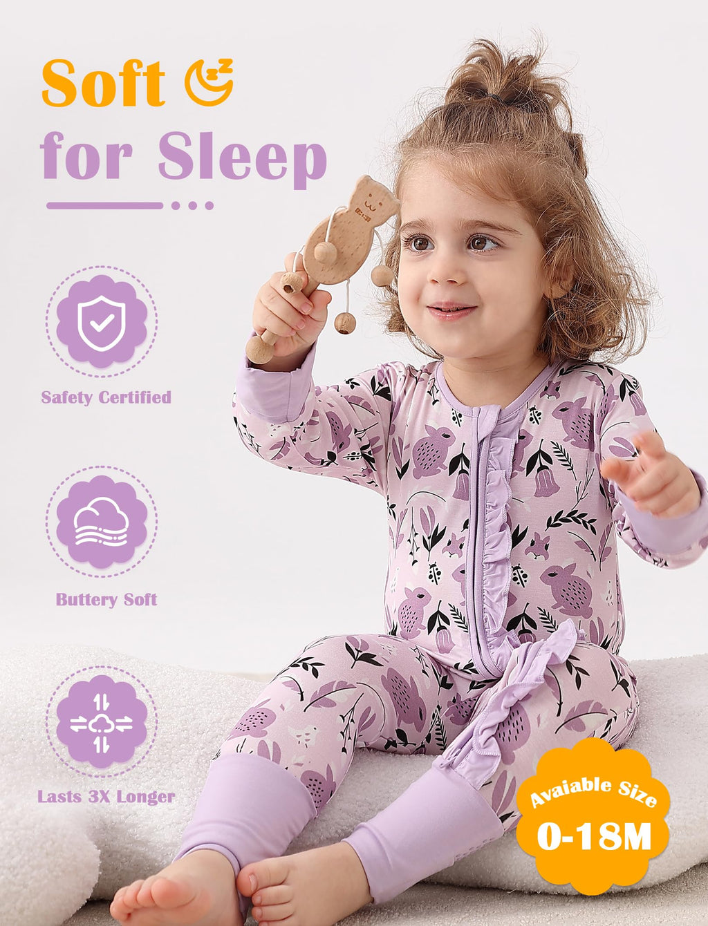 JunNeng Baby Girl Viscose from Bamboo Sleeper Pajamas with Mitten Cuffs 3-6M
