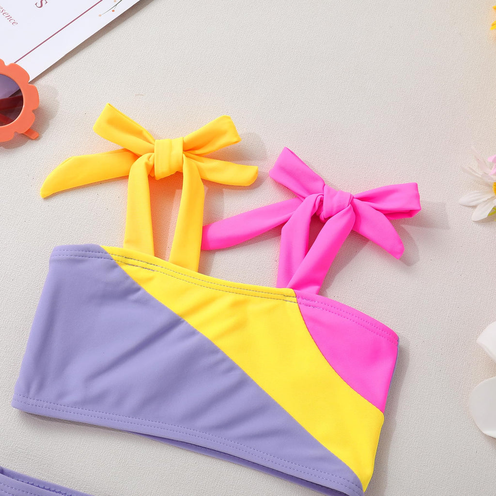 YOUNGER TREE Toddler Girls Two Pieces Swimsuit Color Block Stripe Swimwear Summer Beach Bathing Suit 18M-5T