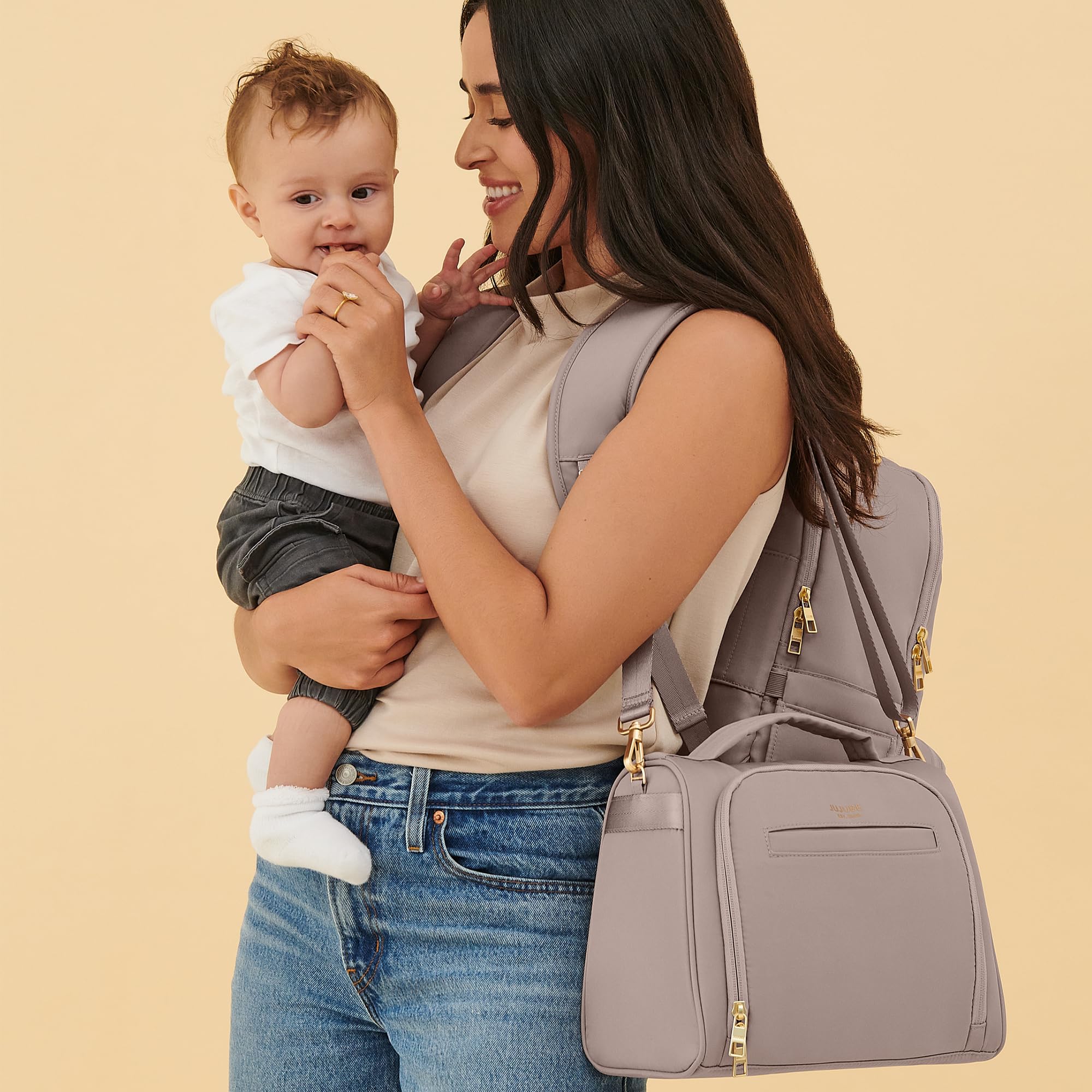 JuJuBe Insulated Bottle Bag, Breastmilk Cooler Bag Fits 3 Baby Bottles, Storage Tote for Nursing Mom, Daycare & Travel, Lunch Bag w/Handle & Shoulder Strap (Taupe)