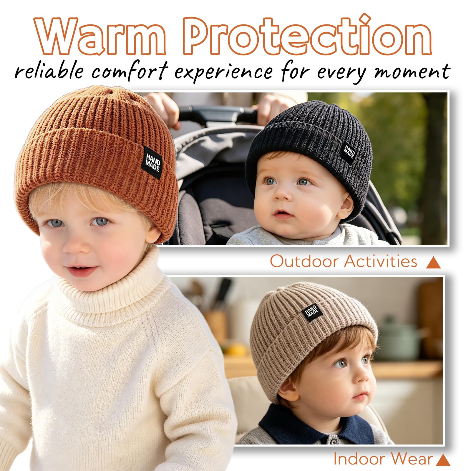 JANGANNSA Simple Knitted Baby Beanie Hip-Hop Boys Winter Hat Toddler Kids Bonnet for Girls 0-5Y (Black+Beige+LightGray+Caramel,S)