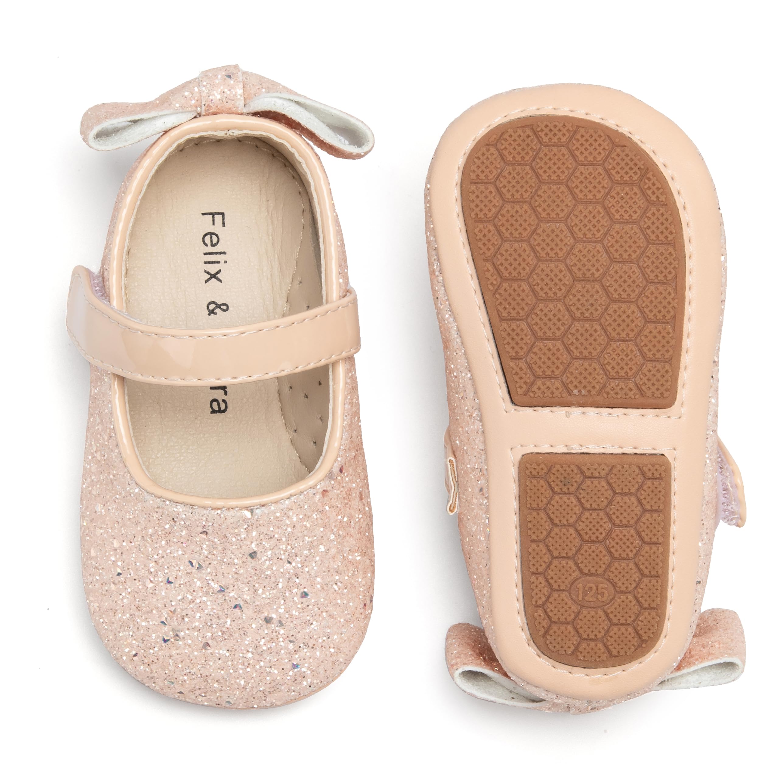 Felix & Flora Soft Sole Light Pink Baby Walking Shoes - Infant Moccasins Rubber Sole Crib Ballet Flats(Light Pink,2.5-3 Years)