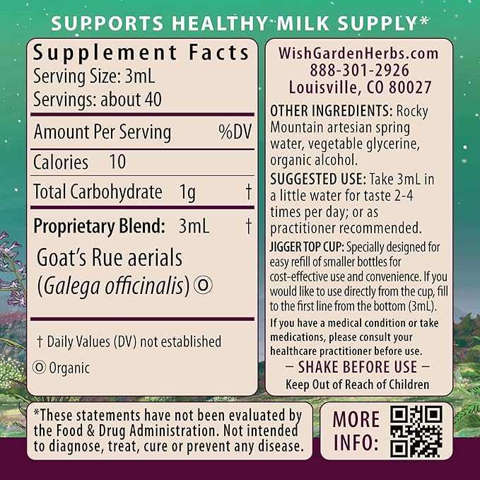 WishGarden Herbs Goat's Rue Lactation Supplement - Organic Herbal Tincture to Increase Breastmilk Supply, Fenugreek Free Lactation Supplement, Breast Milk Supply Boost, Flow, Quality & Production, 4oz