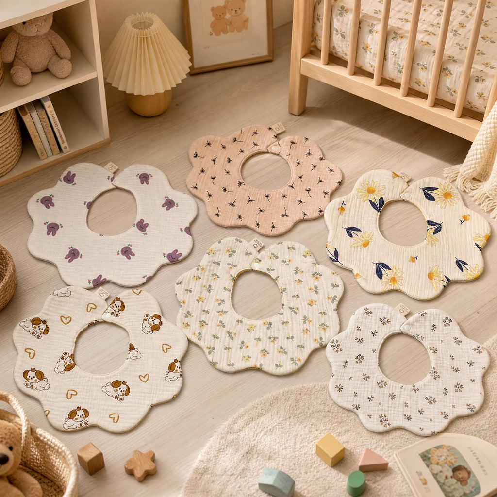DOSMINE Organic Cotton Muslin Baby Bibs Waterproof Reversible Drool Bibs