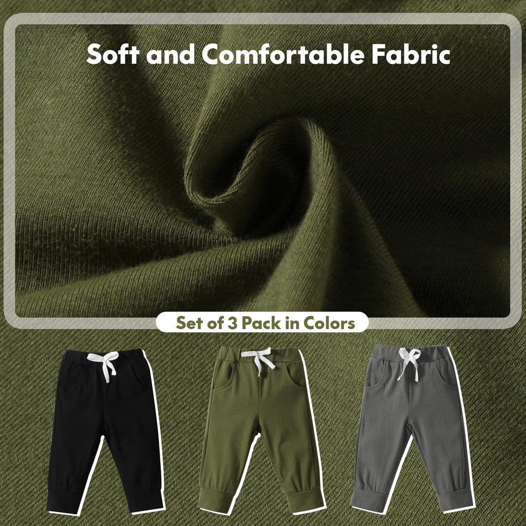 DREAM BUS Pack of 3 Toddler Jogger Pants with Pocket Toddler Boy Sweatpants Baby Boy Pants Infant Newborn Leggings