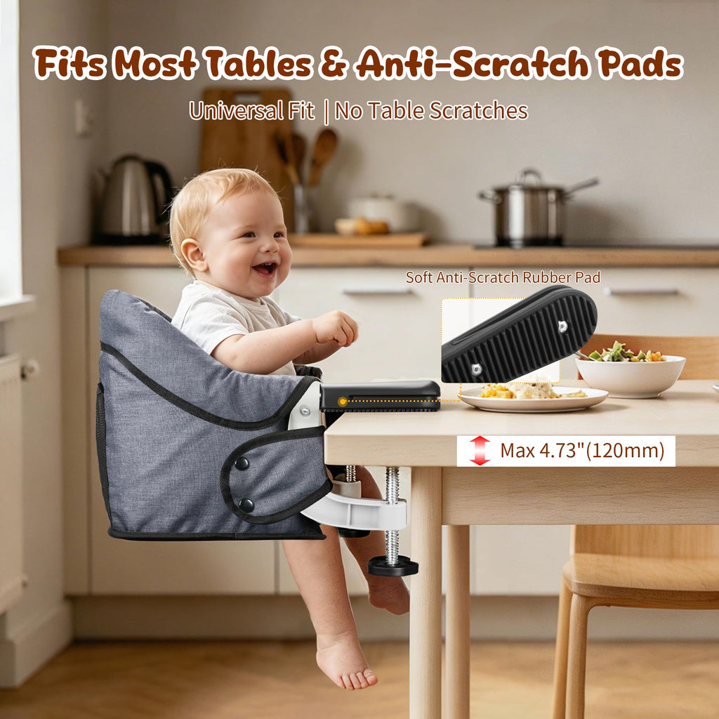 Toogel Hook On High Chair, Secure Harness & Non-Slip Aluminum Clamp, Grey