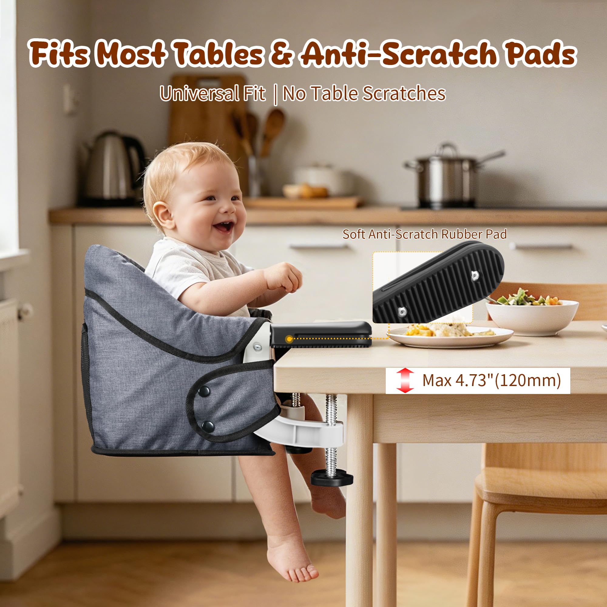 Toogel Hook On High Chair, Secure Harness & Non-Slip Aluminum Clamp, Grey