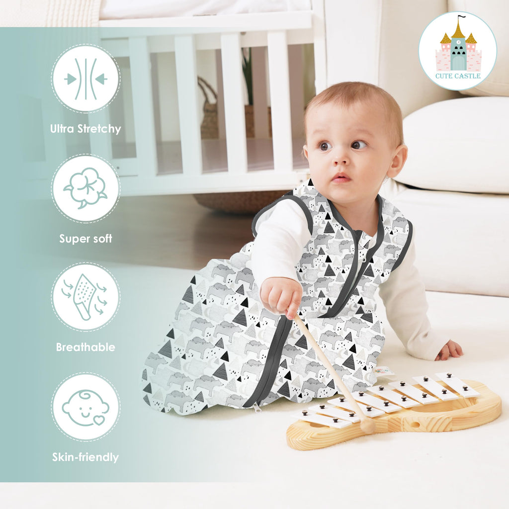 Cute Castle Baby Sleep Sack 6-12 Months - Lightweight 100% Cotton 2-Way Zipper TOG 0.5 Infant Wearable Blanket, Newborn Essentials Toddler Sleep Clothes, 3 Pack(Dark gray, Light gray, Bear)