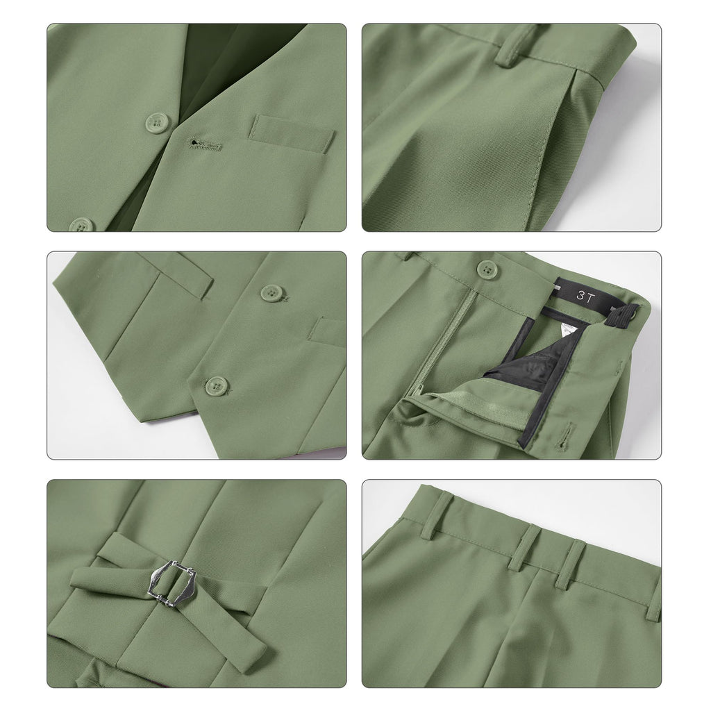 Lycody Boys Suit Vest Set Formal Dress Suits Wedding Outfit, Sage Green, 5T