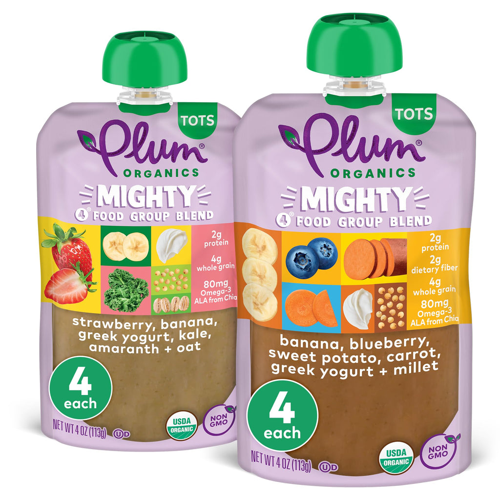 Plum Organics Variety Pack, 12+ Months Mighty 4 Food Group Blend, 8 Pack