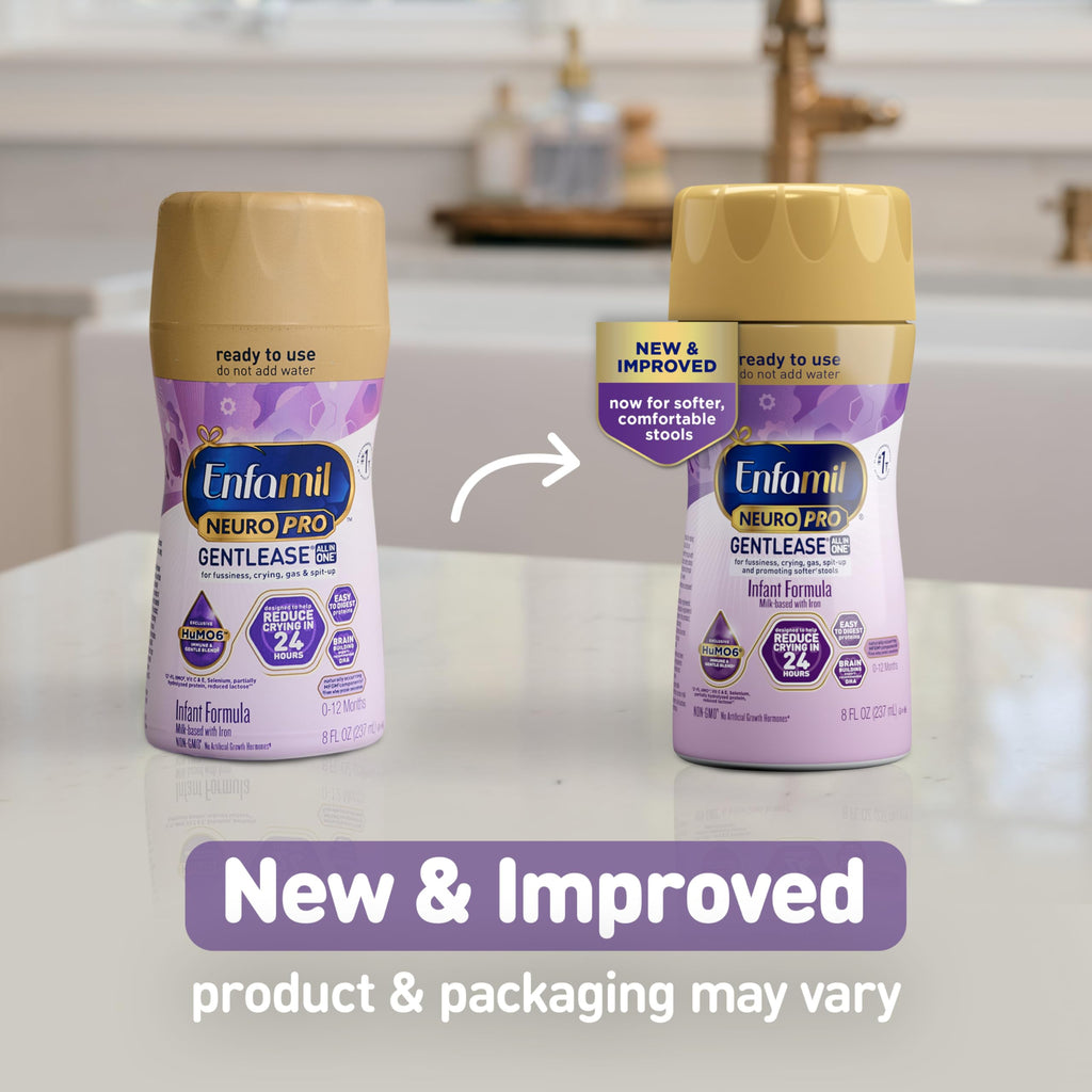 Enfamil NeuroPro Gentlease Ready-to-Feed with Smaller Proteins for Easy Digestion,Brain Supporting DHA, HuMO6* Blend, Baby Formula for easing Fussiness, Gas, Spit-up in 24hrs, 8 Fl Oz (6 ct), 4 Pack