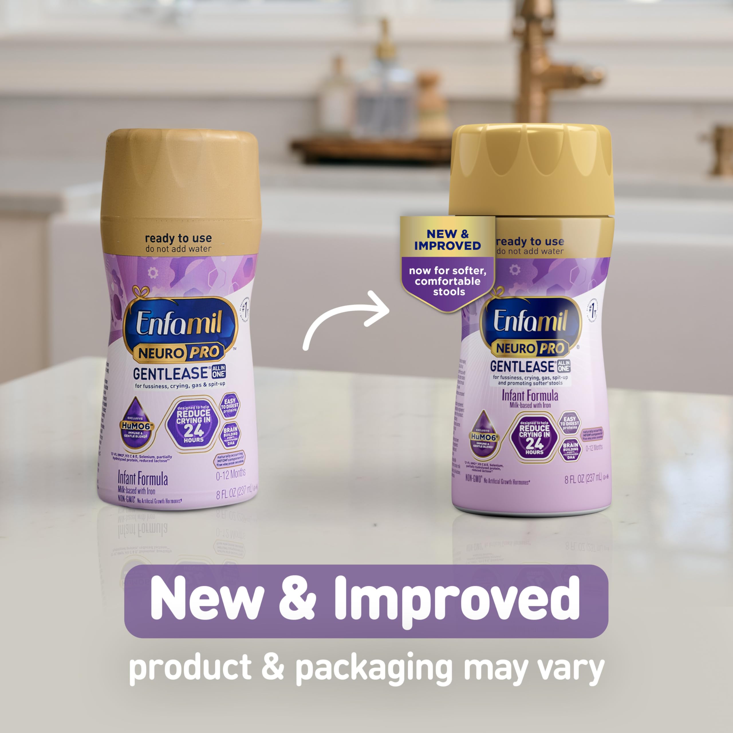 Enfamil NeuroPro Gentlease Ready-to-Feed with Smaller Proteins for Easy Digestion,Brain Supporting DHA, HuMO6* Blend, Baby Formula for easing Fussiness, Gas, Spit-up in 24hrs, 8 Fl Oz (6 ct), 4 Pack