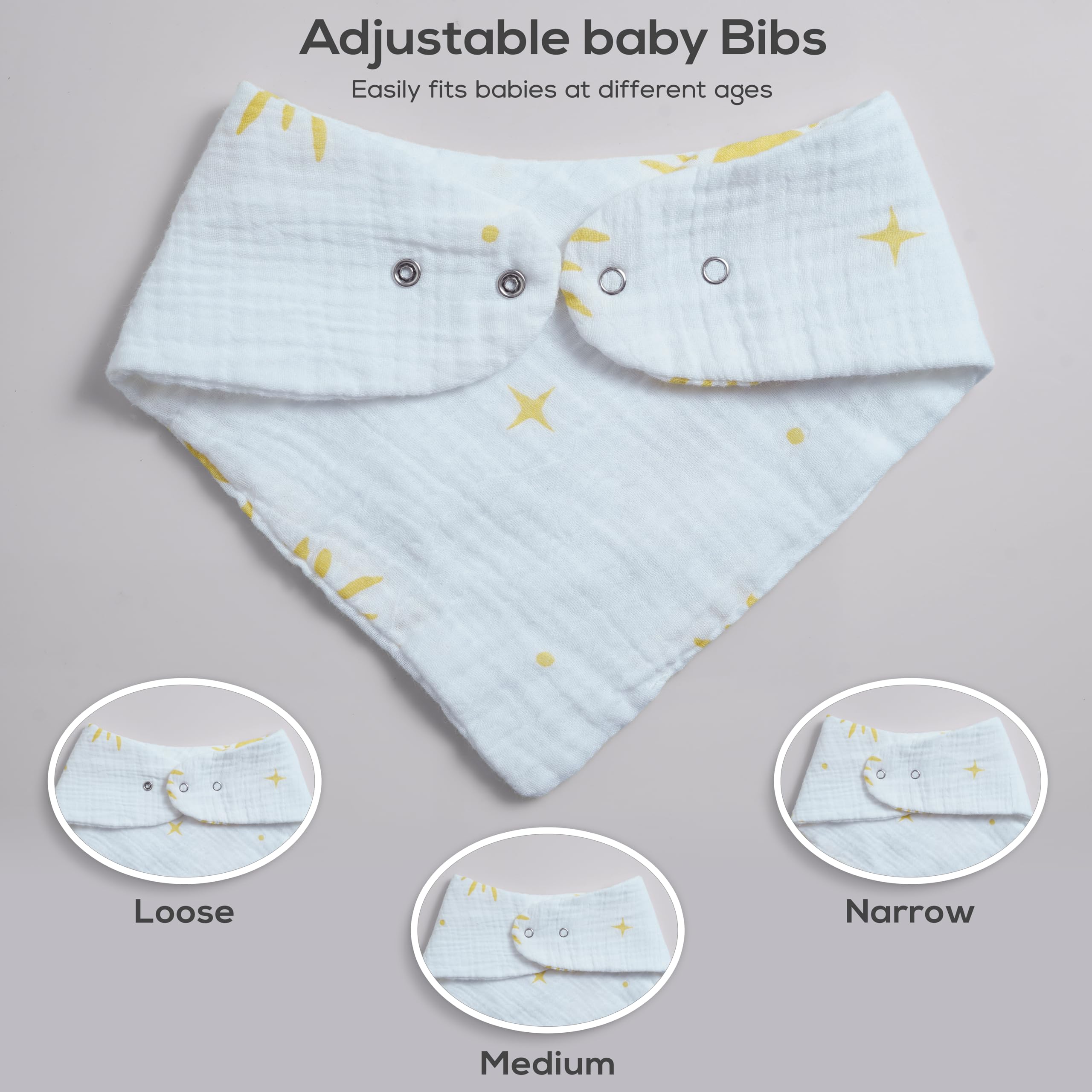 LILY O LAUREL Muslin baby bandana bibs for drooling and teething, 100% cotton, Baby bib for boys and girls, Muslin Bibs – Pack of 8