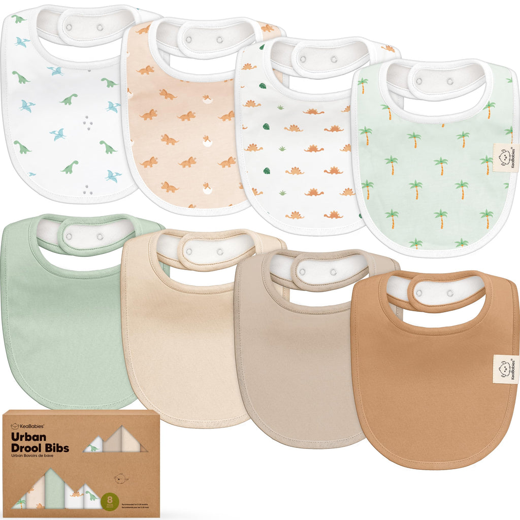 KeaBabies 8-Pack Organic Baby Bibs for Drooling and Teething (Roarsome)