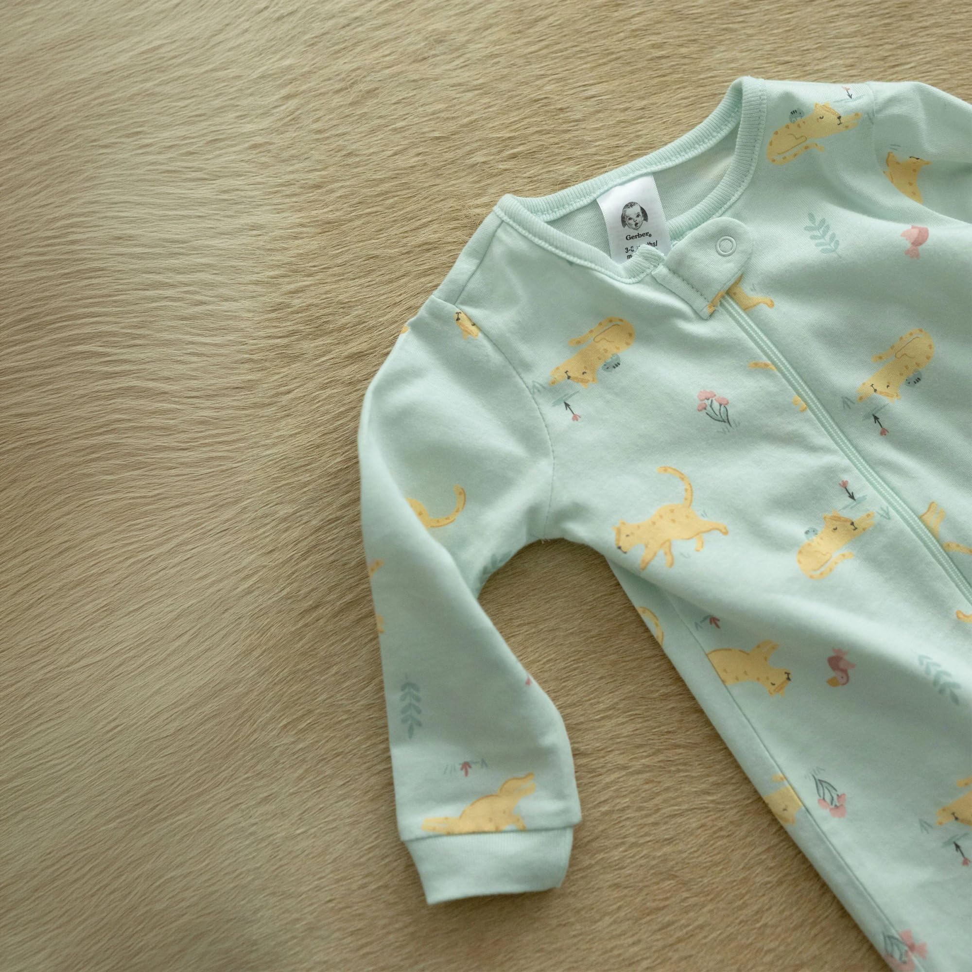 Gerber Baby Girls' 4-Pack Sleep 'N Play Footie, Leopard, 0-3 Months