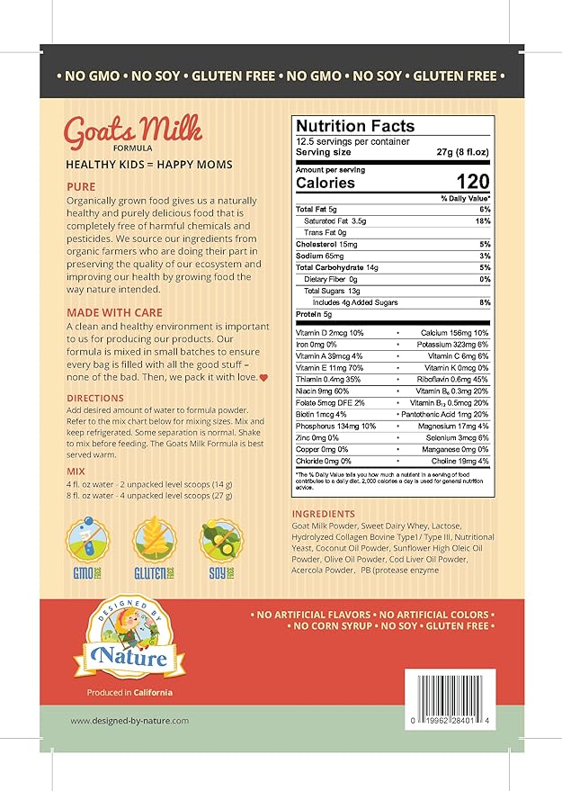 Goat Milk Formula - MADE IN THE USA - Easy to Digest All Life Stages Formula (12 months and above) - Hypoallergenic - Non-GMO, Gluten FREE, Soy FREE, Heavy Metal FREE, Pesticides and Chemical FREE - Gentle on Sensitive Tummies - Natural Whole Ingredients.
