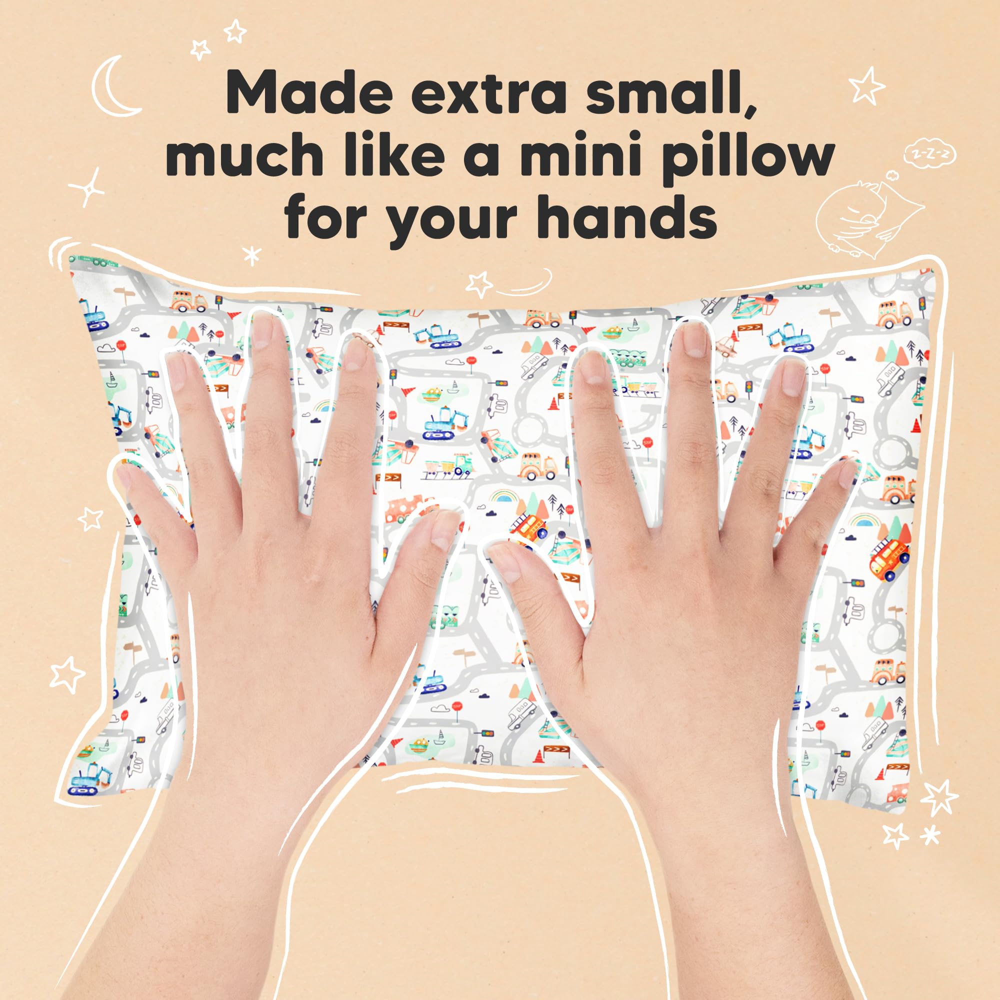 Mini Toddler Pillow with Pillowcase, 9x13 My Little Dreamy Pillow (Roadway)