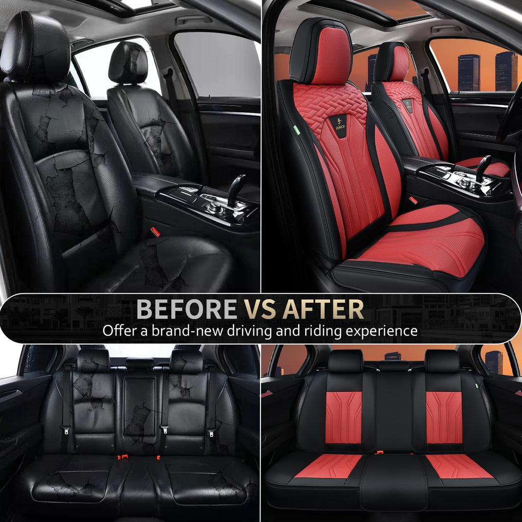 FLORICH Leather Seat Covers, Car Seat Covers Full Set, Car Seat Protectors 5 Seats, Automotive Seat Covers Driver Seat Covers Fit for Most Cars Trucks SUV-Black&Burgundy