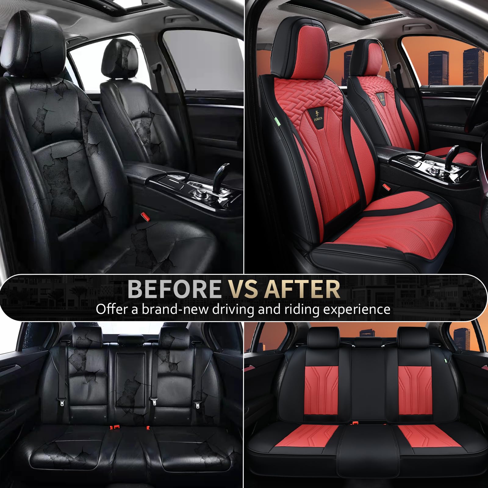 FLORICH Leather Seat Covers, Car Seat Covers Full Set, Car Seat Protectors 5 Seats, Automotive Seat Covers Driver Seat Covers Fit for Most Cars Trucks SUV-Black&Burgundy