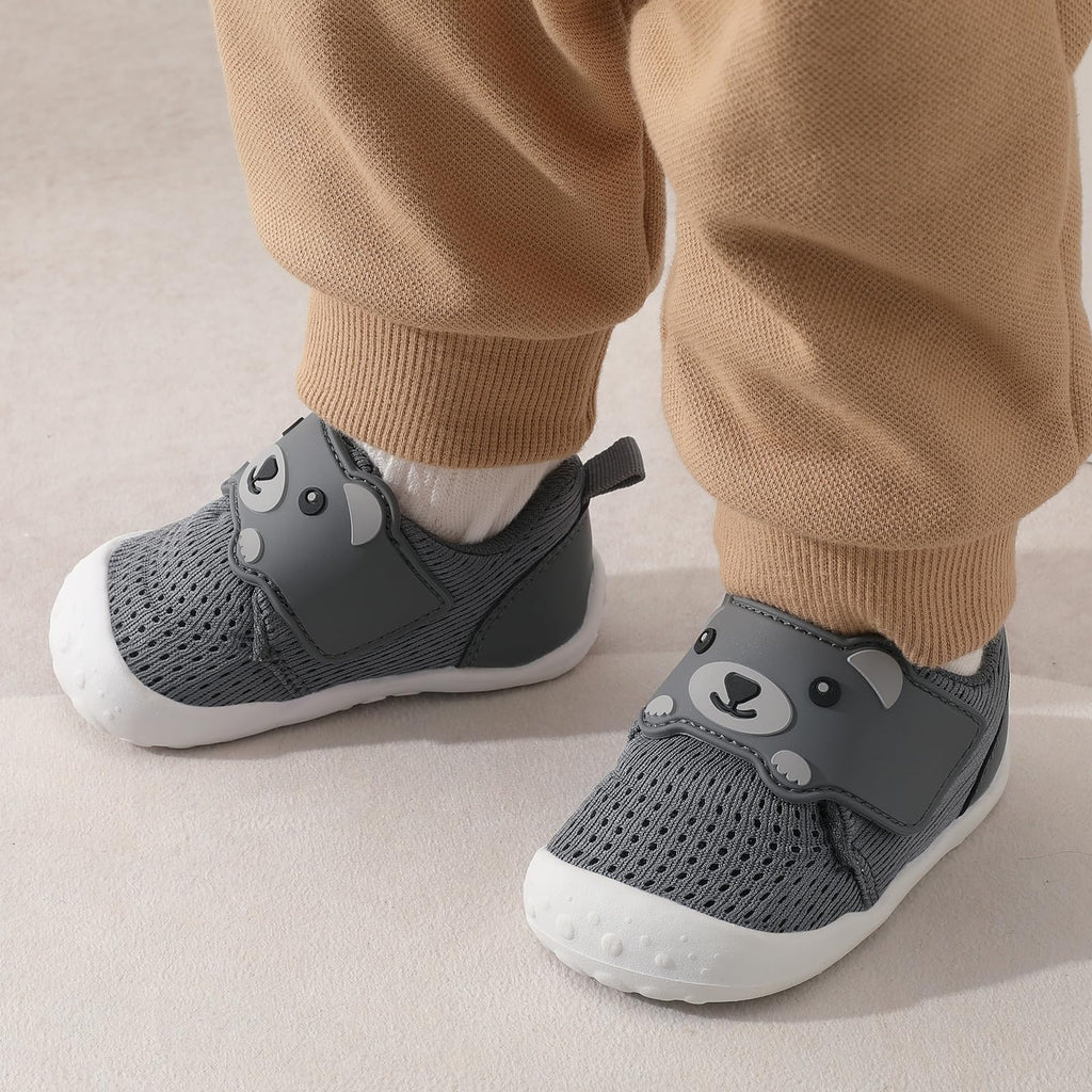 FEETCITY Baby Boys Girls Shoes First Walker Shoes Wide Infant Shoe Baby Sneakers Breathable Bear Toddler Barefoot Shoe 12-18 Months