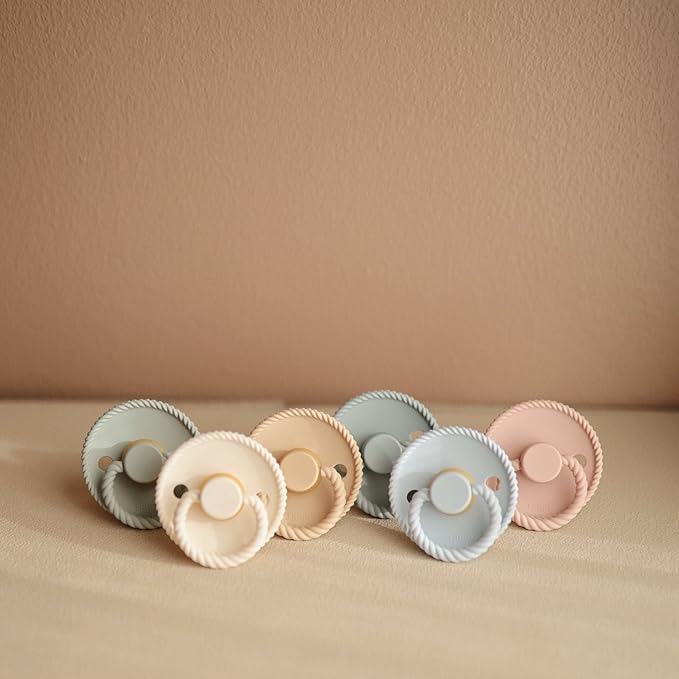 FRIGG Rope Natural Rubber Baby Pacifier | Made in Denmark | BPA-Free (Sage/Croissant, 6-18 Months)