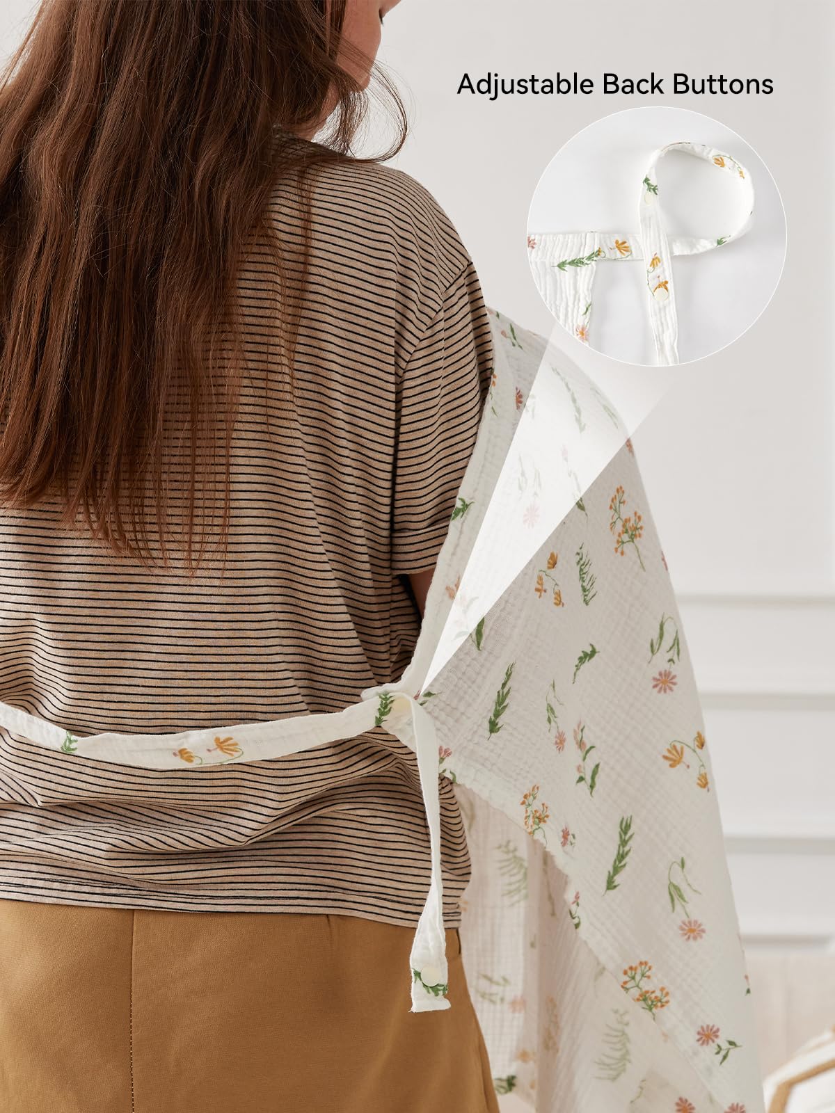 TILLYOU Muslin Nursing Cover for Baby Breastfeeding, 100% Cotton Breathable with Arch Neckline for Women, Daisy