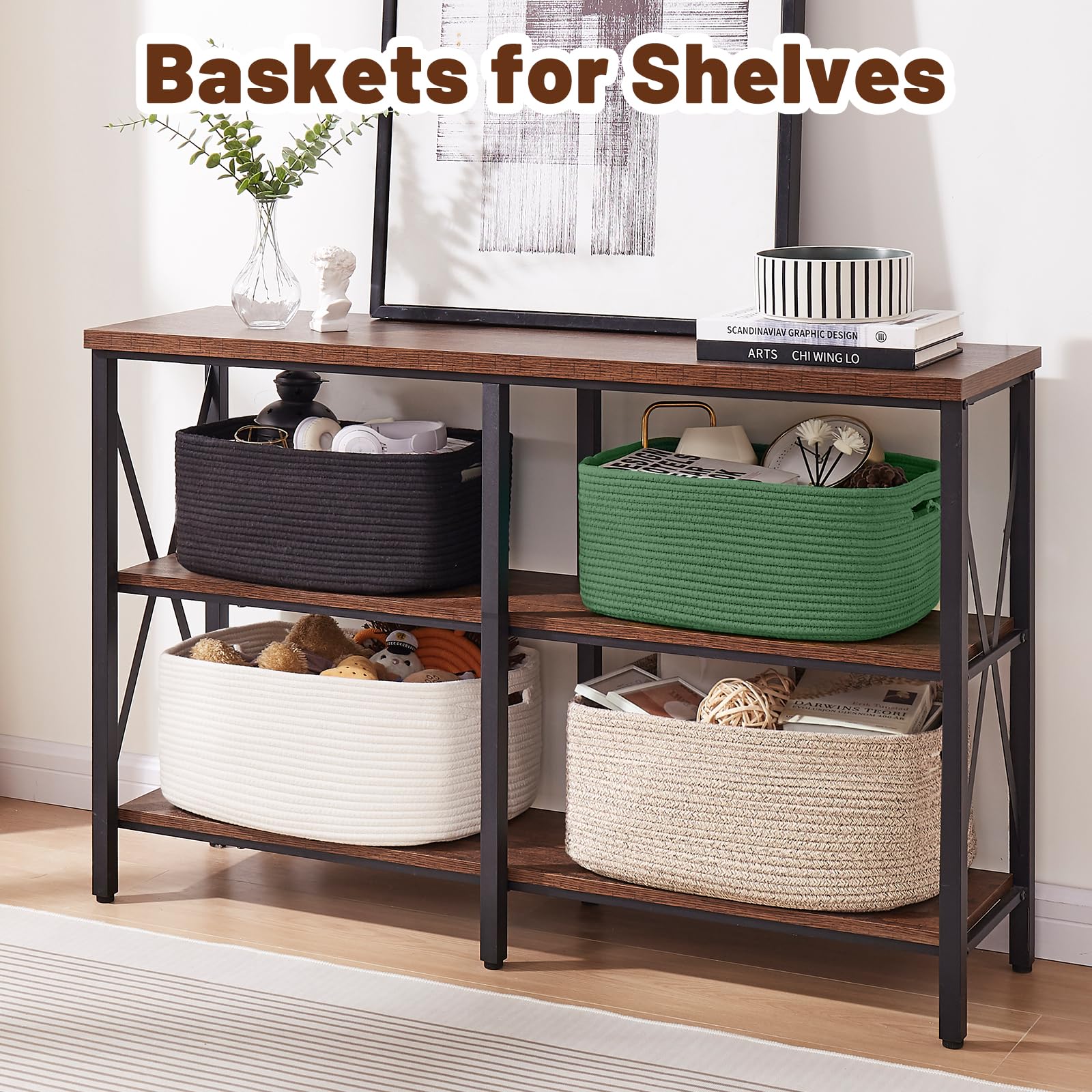 OIAHOMY Storage Basket for Shelves, Closet Cube Storage Bins Baskets for Clothes Blanket Towels, Baby Nursery, Toy Baskets Box, Woven Rope Basket, 15.75 * 11.81 * 7.09 IN, 2 Packs Black