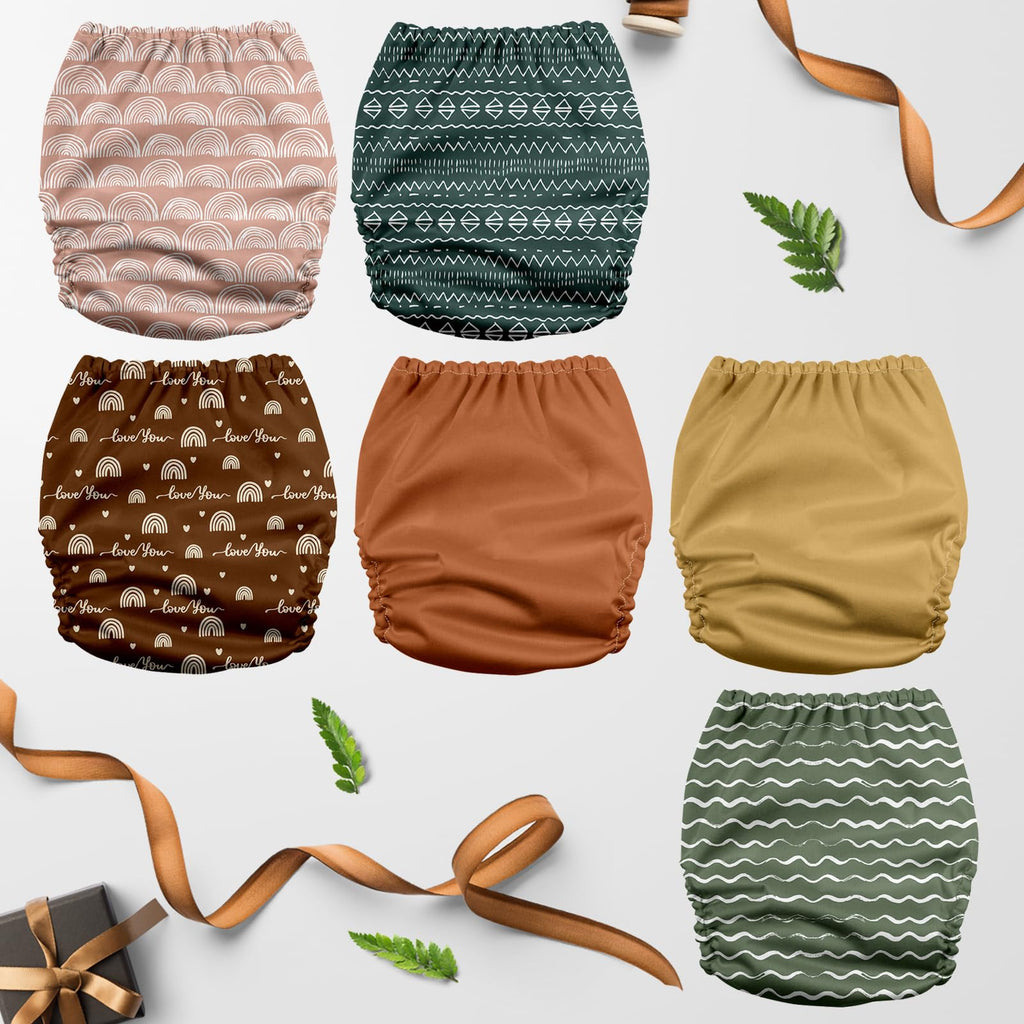 Mama Koala 3.0 Pocket Cloth Diapers for Babies with AWJ Lining, 6 Pack with 6 4-Layer Natural Cloth Diaper Inserts - Reusable and Washable Pocket Diapers (Hope in The Desert)