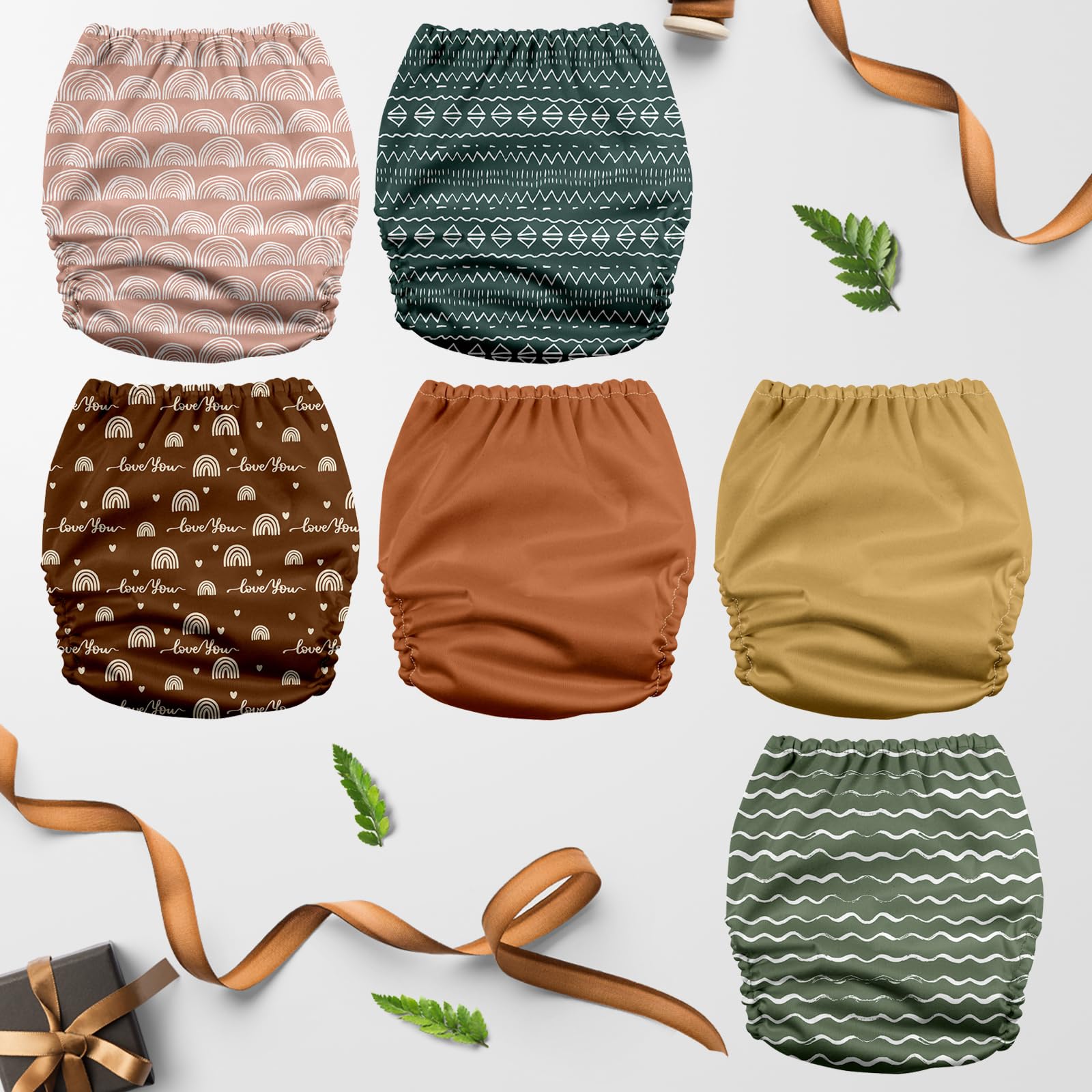 Mama Koala 3.0 Pocket Cloth Diapers for Babies with AWJ Lining, 6 Pack with 6 4-Layer Natural Cloth Diaper Inserts - Reusable and Washable Pocket Diapers (Hope in The Desert)