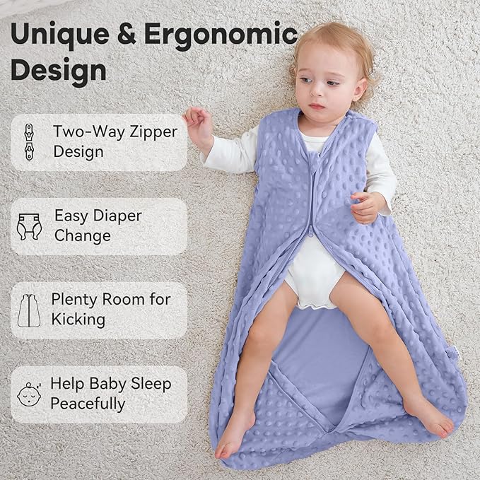 Fleece Baby Sleep Sack 12-18 Months with Plush Dots 1.5 Tog Baby Wearable Blanket with 2-Way Zipper Warm Sleeping Sack for Toddler Infant - Large, Taro Purple