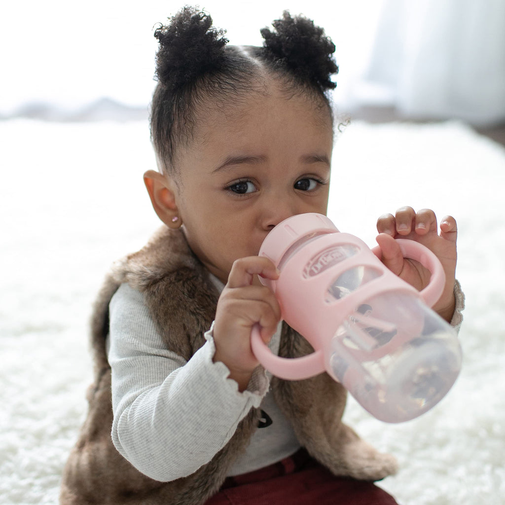 Dr. Brown's Wide-Neck Sippy Spout Bottle with Handles, Pink, 1-Pack